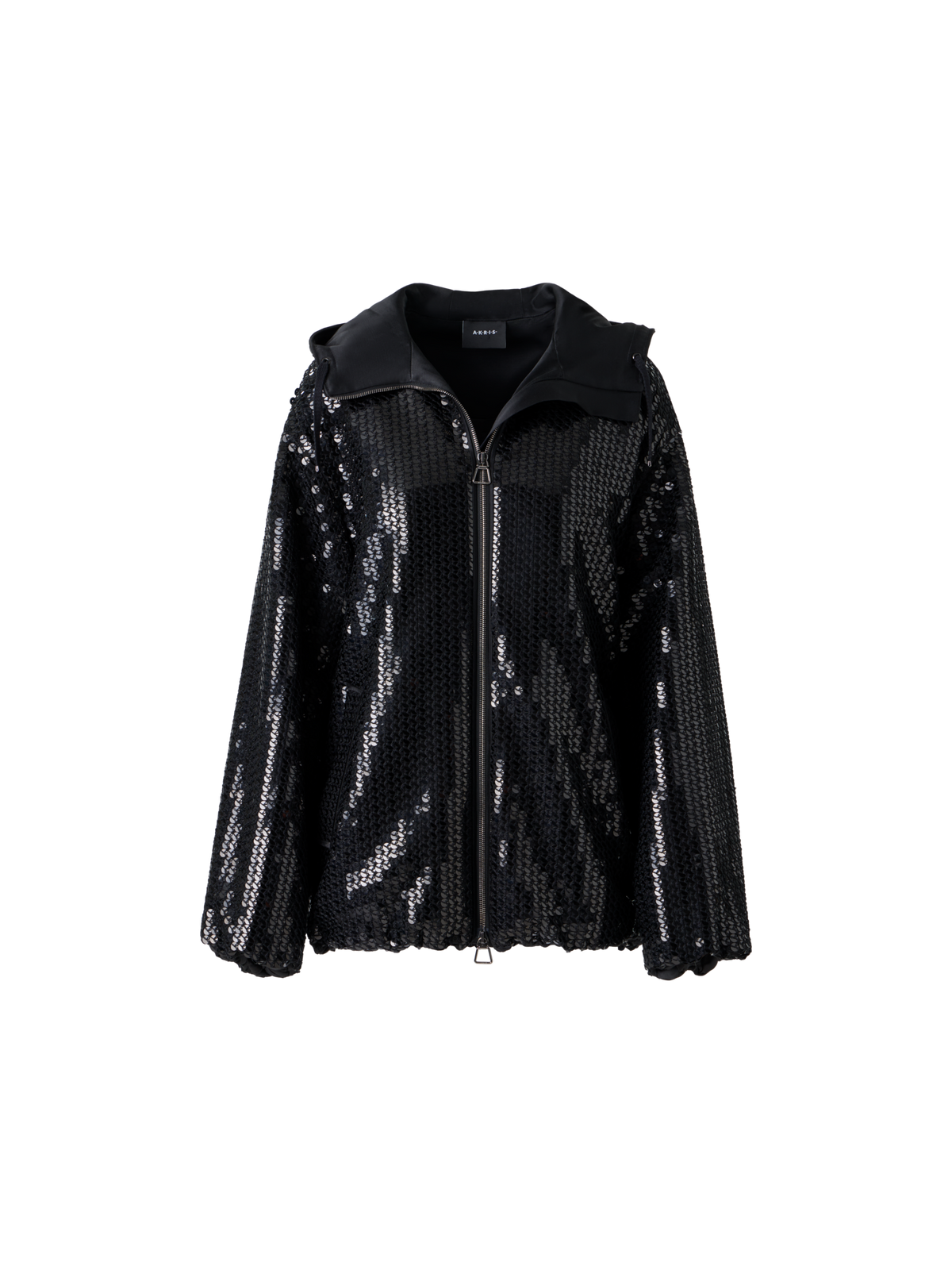 Designer Sequin Chiffon Hooded Parka - black - neutral