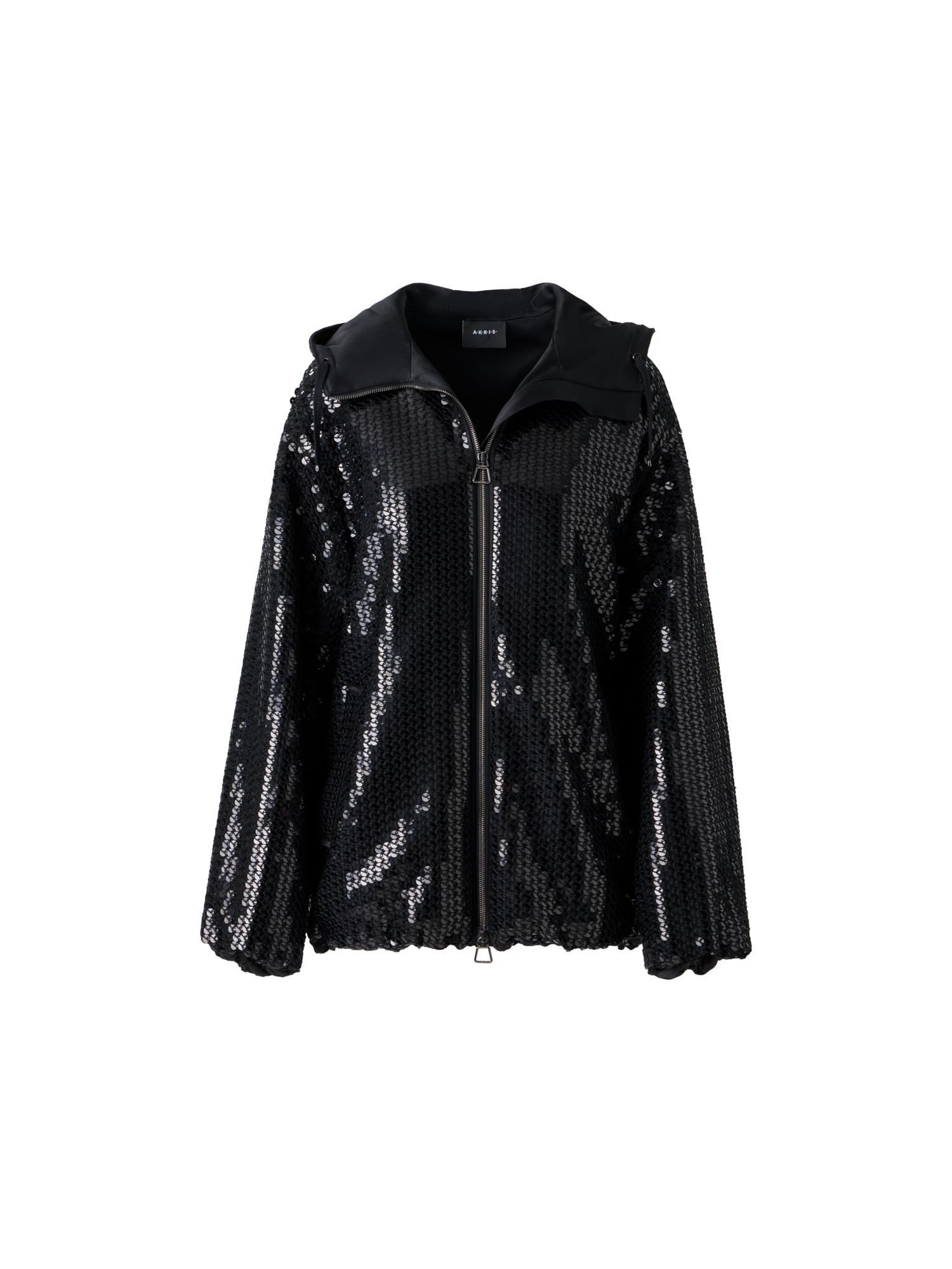 Designer Sequin Chiffon Hooded Parka - black - neutral