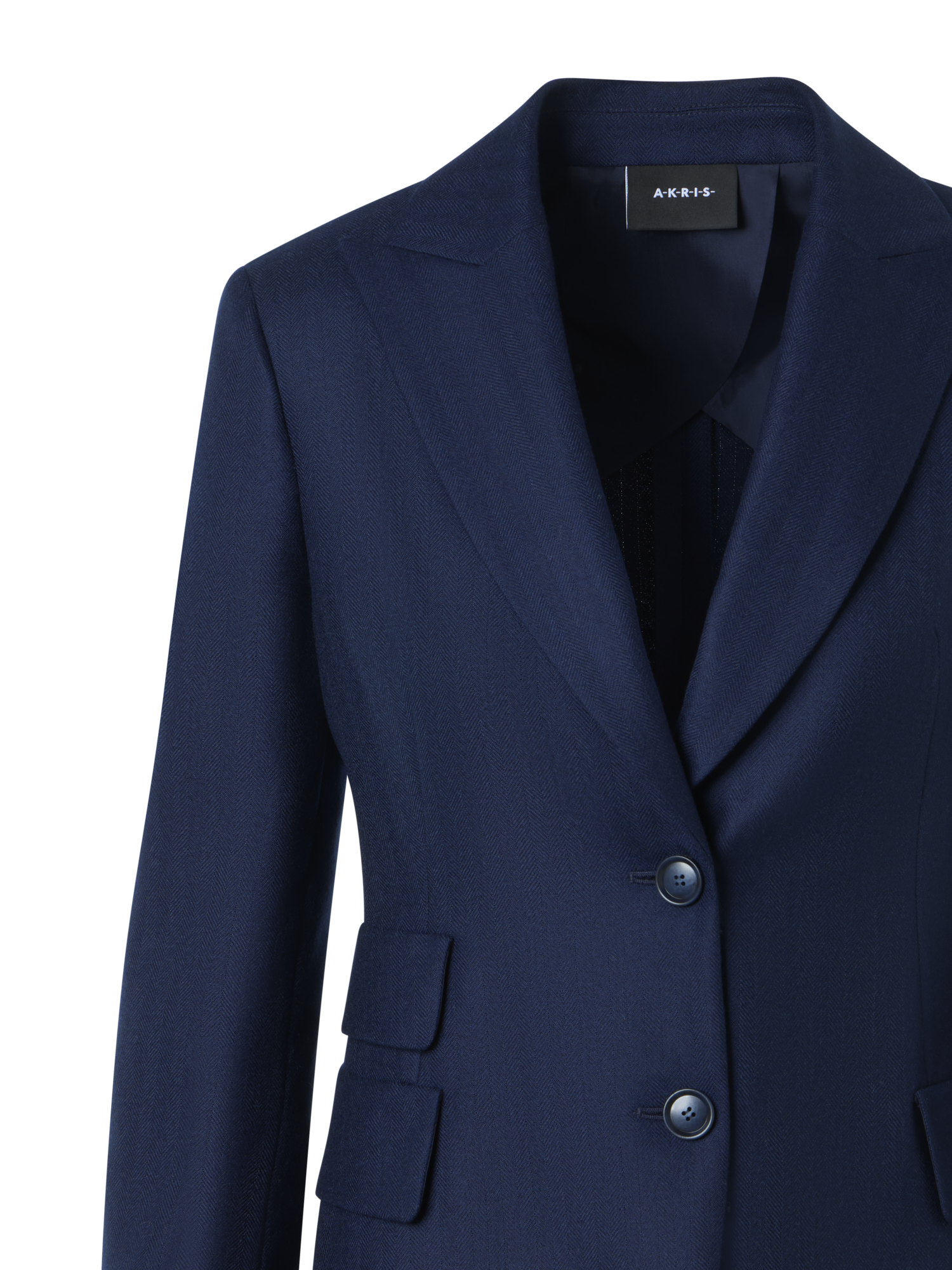 Designer Cashmere Herringbone Two-Button Blazer - navy - blue