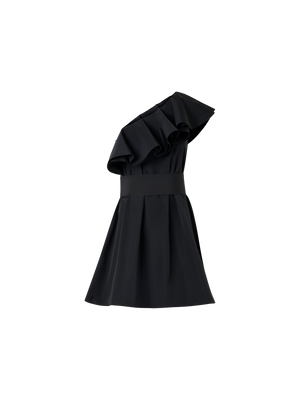 Designer Cotton-Blend Taffeta One-Shoulder Dress - black