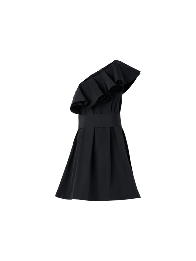 Designer Cotton-Blend Taffeta One-Shoulder Dress - black
