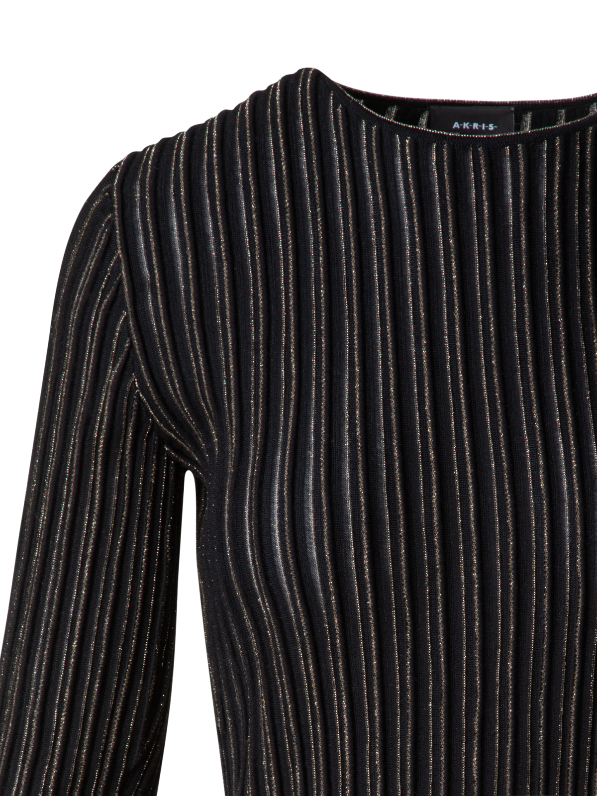 Designer Wool Silk Rib and Lurex Striped Sweater - black - multicolor - gold