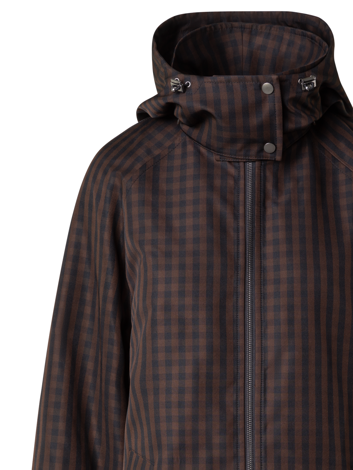 Designer Oversize Silk Parka with Vichy Check - brown - multicolor