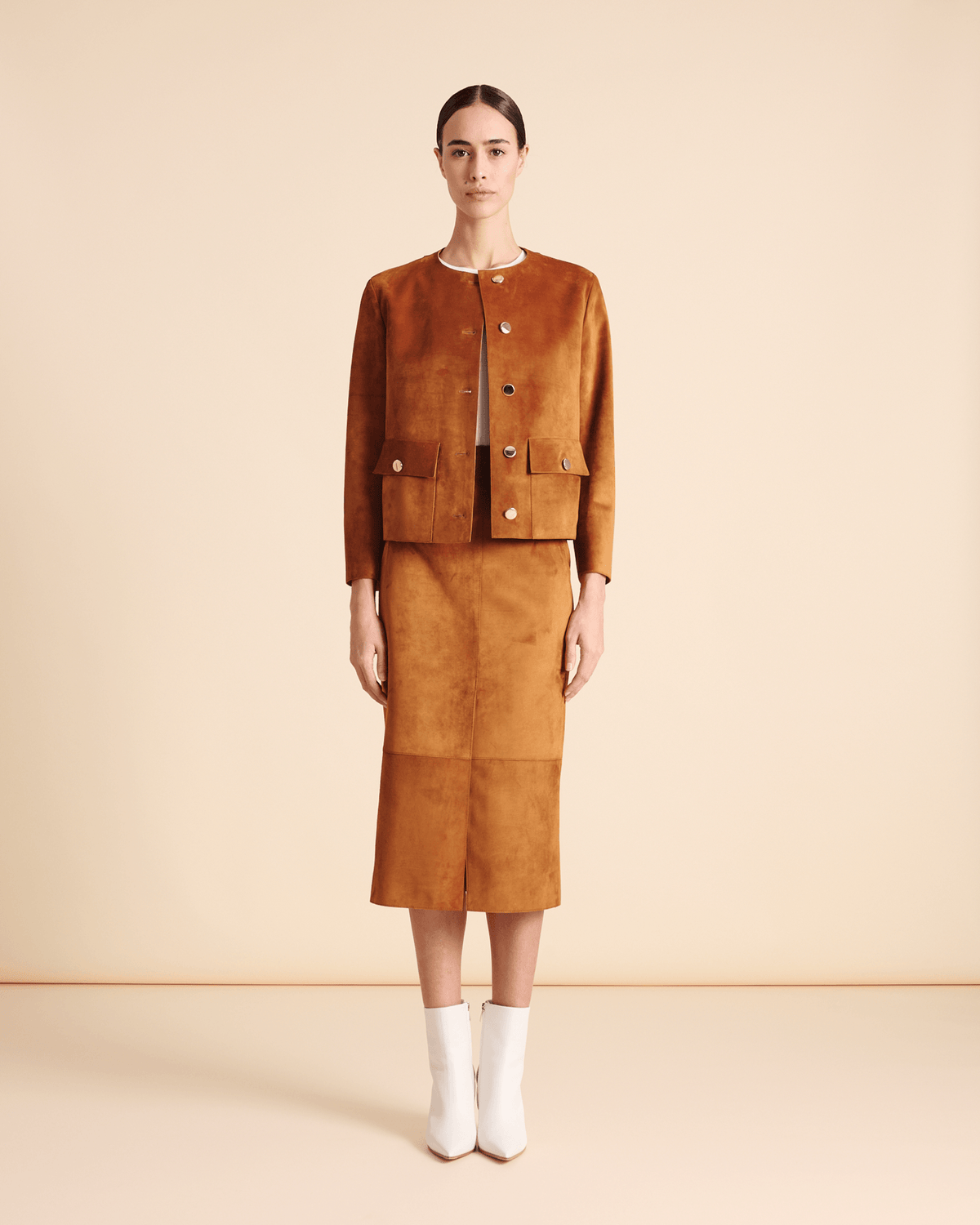 Designer Pencil Skirt in Suede - neutral - brown 