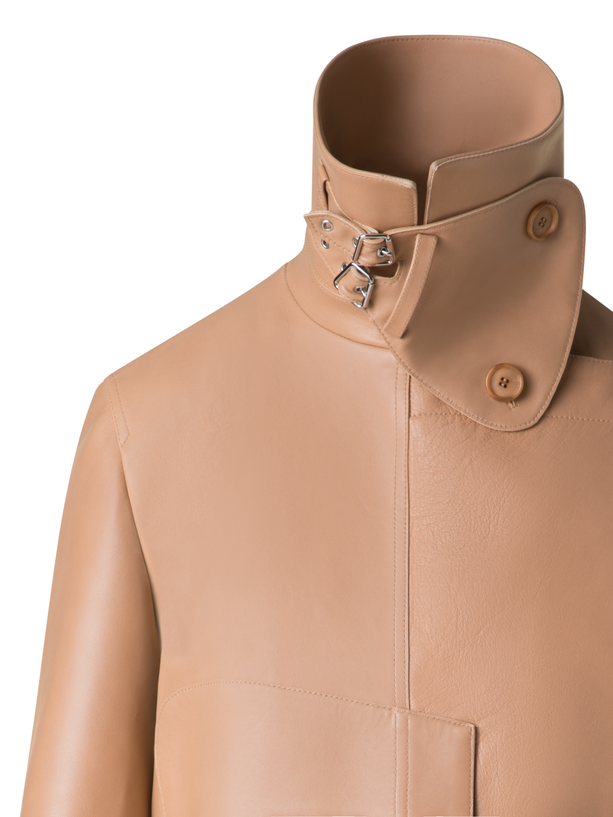 Designer Asymmetrical Trench Leather Jacket - neutral - pastel - beige