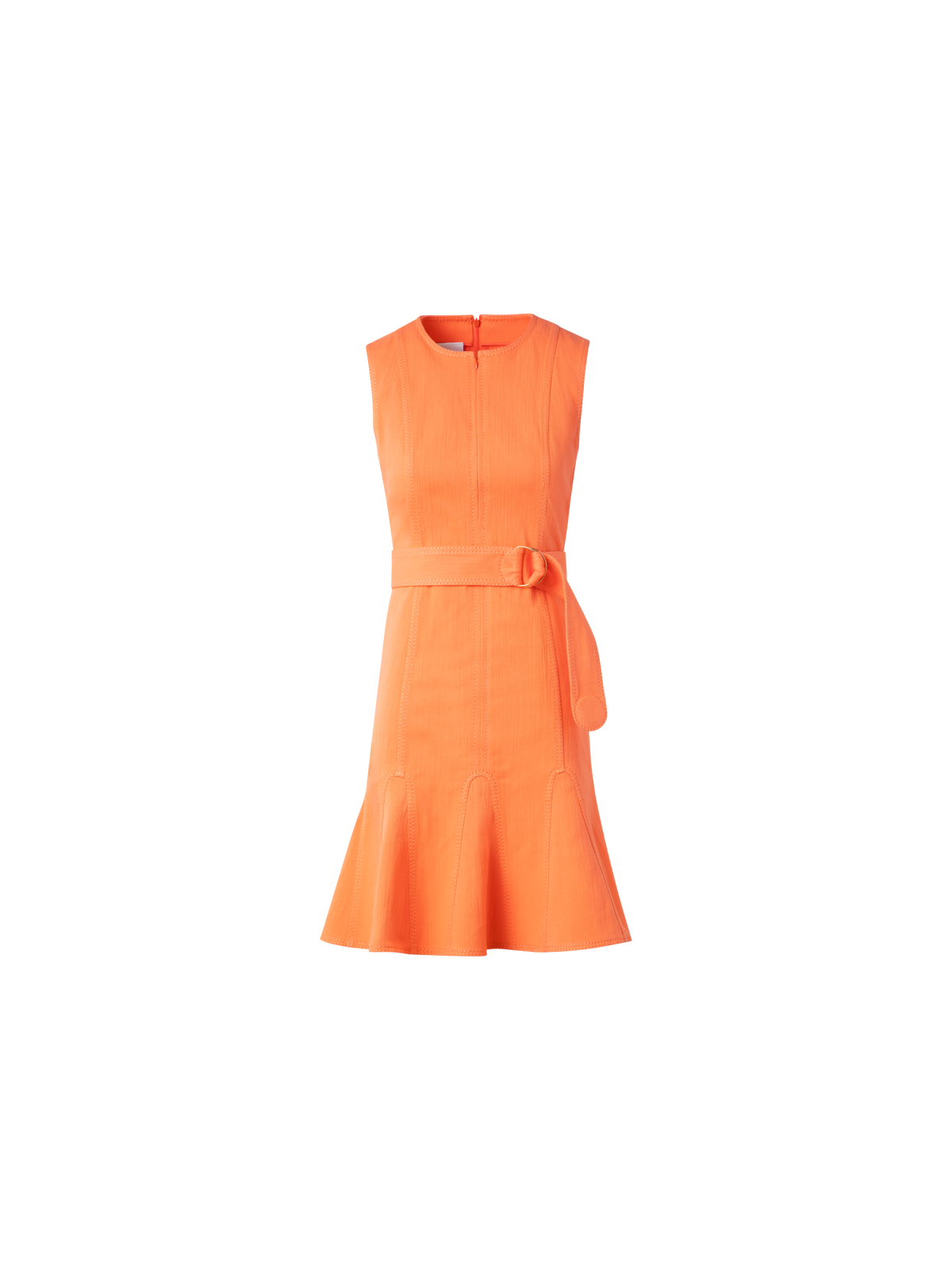 Designer Flared Cotton Denim Dress - orange
