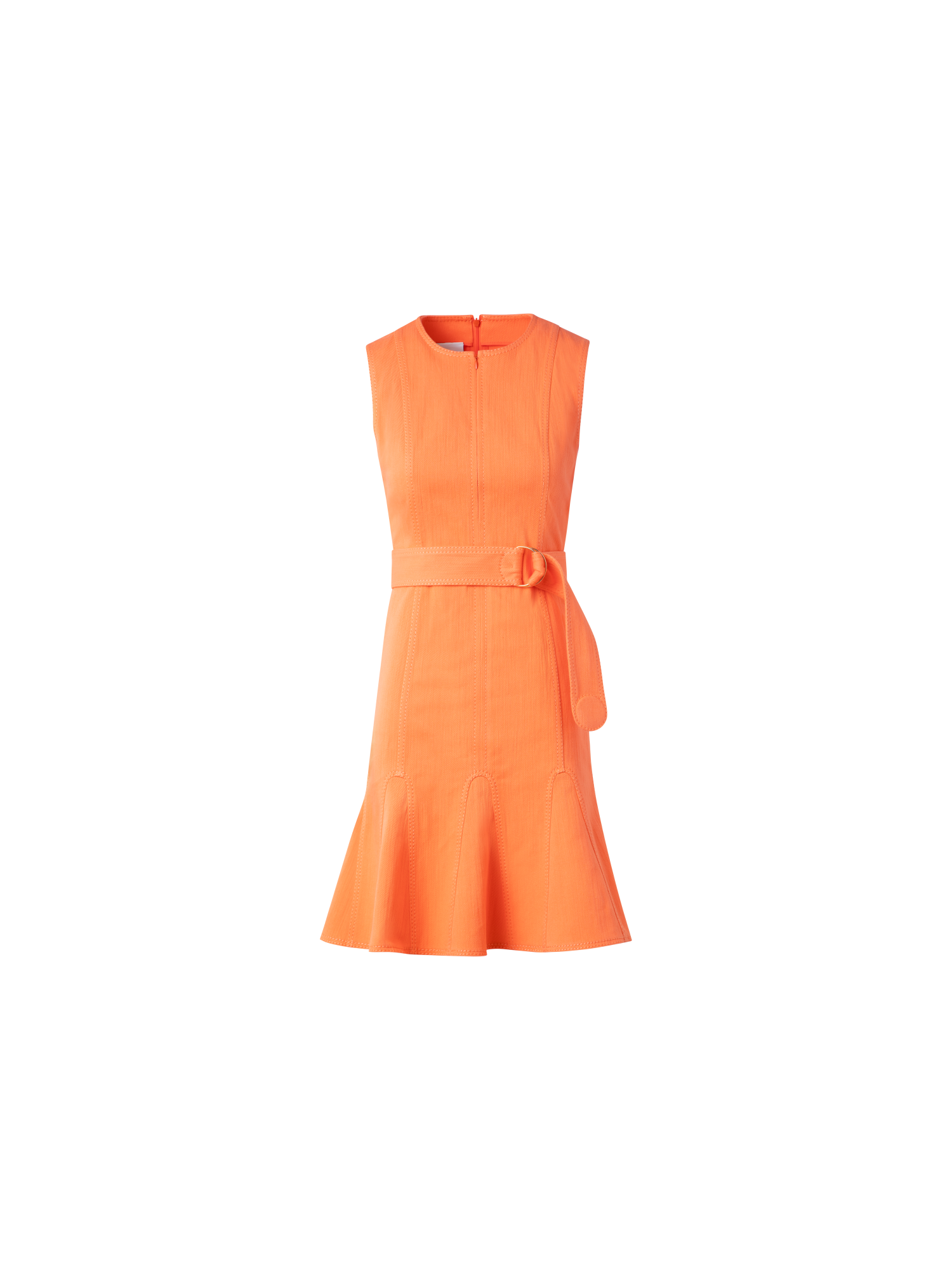 Designer Flared Cotton Denim Dress - orange