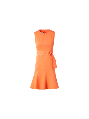Designer Flared Cotton Denim Dress - orange