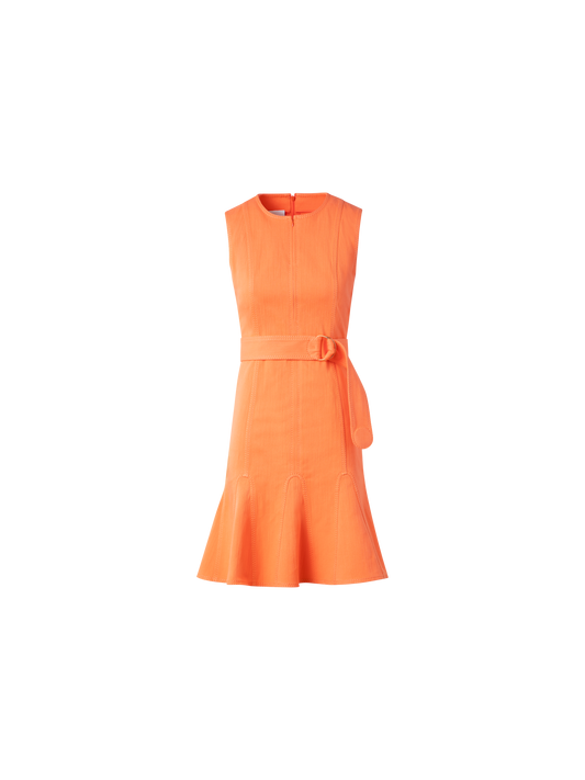 Designer Flared Cotton Denim Dress - orange
