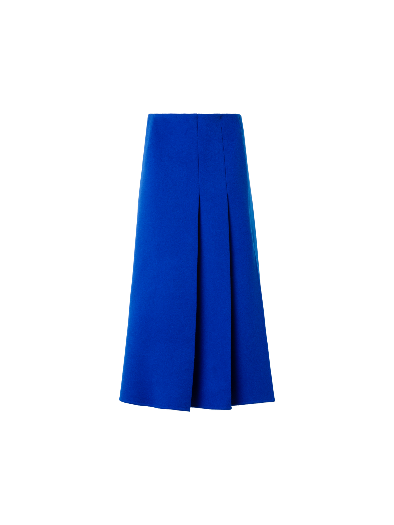 Designer Pleated Wool Flannel Double-Face Midi Skirt - blue
