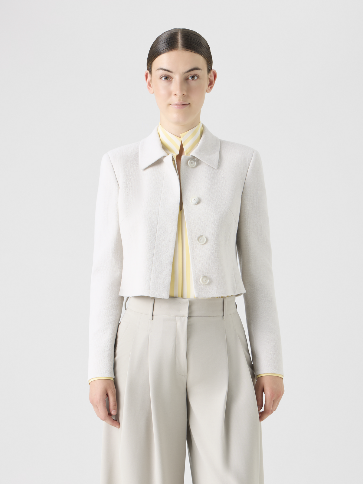 Designer Cropped Wool Crêpe Double-Face Jacket - grey #editorial