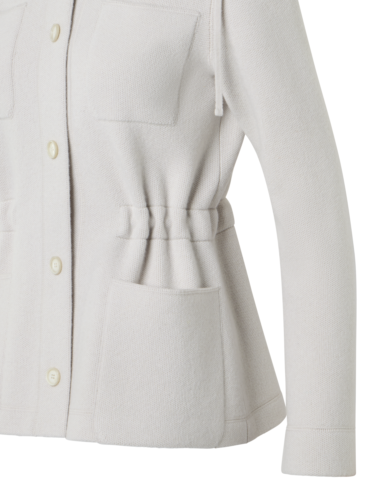 Designer Cashmere Piqué Hooded Knit Jacket - beige