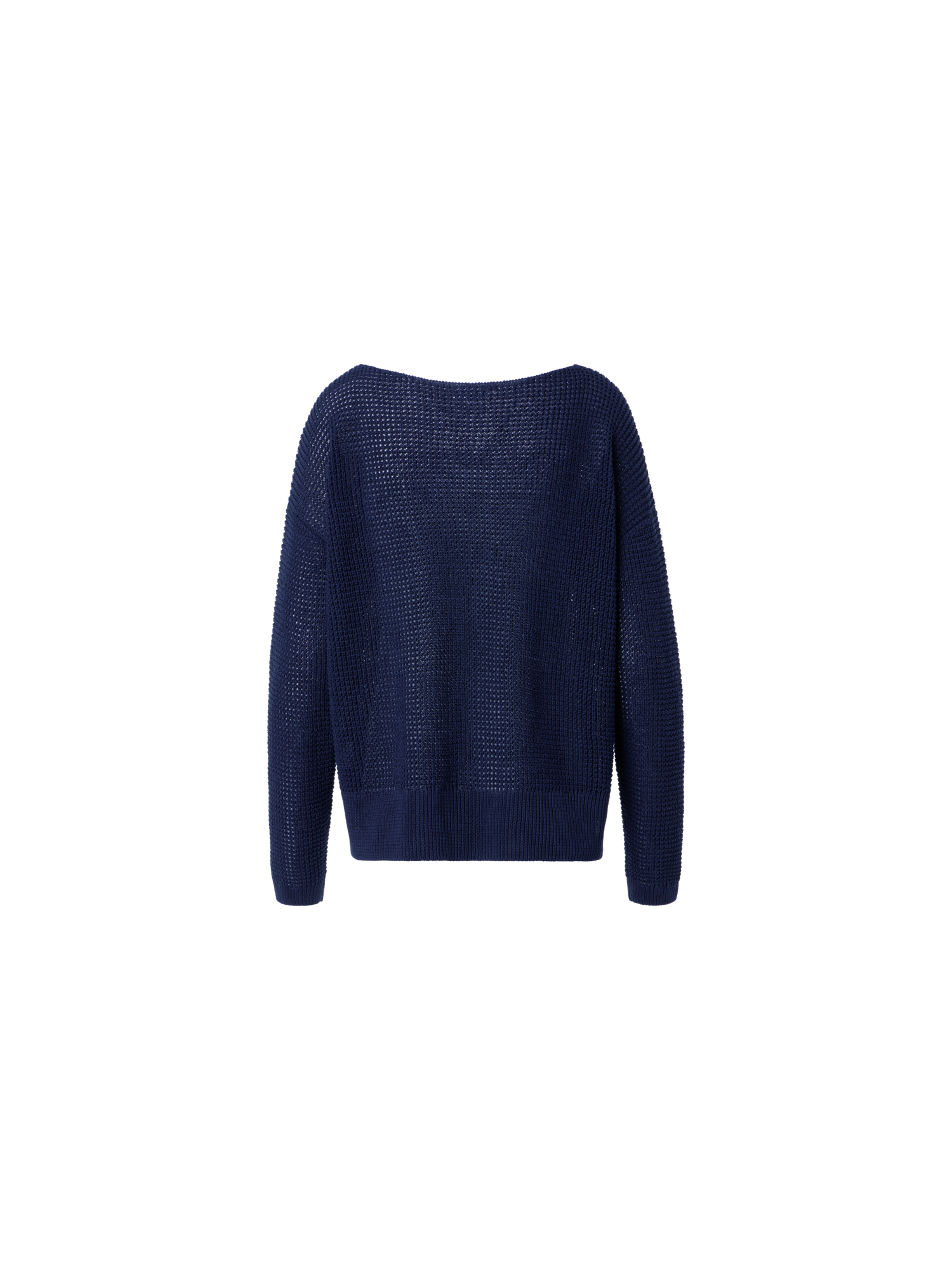 Designer Off-Shoulder Linen-Cotton V-Neck Knit Sweater - navy - blue
