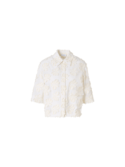 Designer Boxy 3D-Flower Jacquard Shirt Blouse - ecru