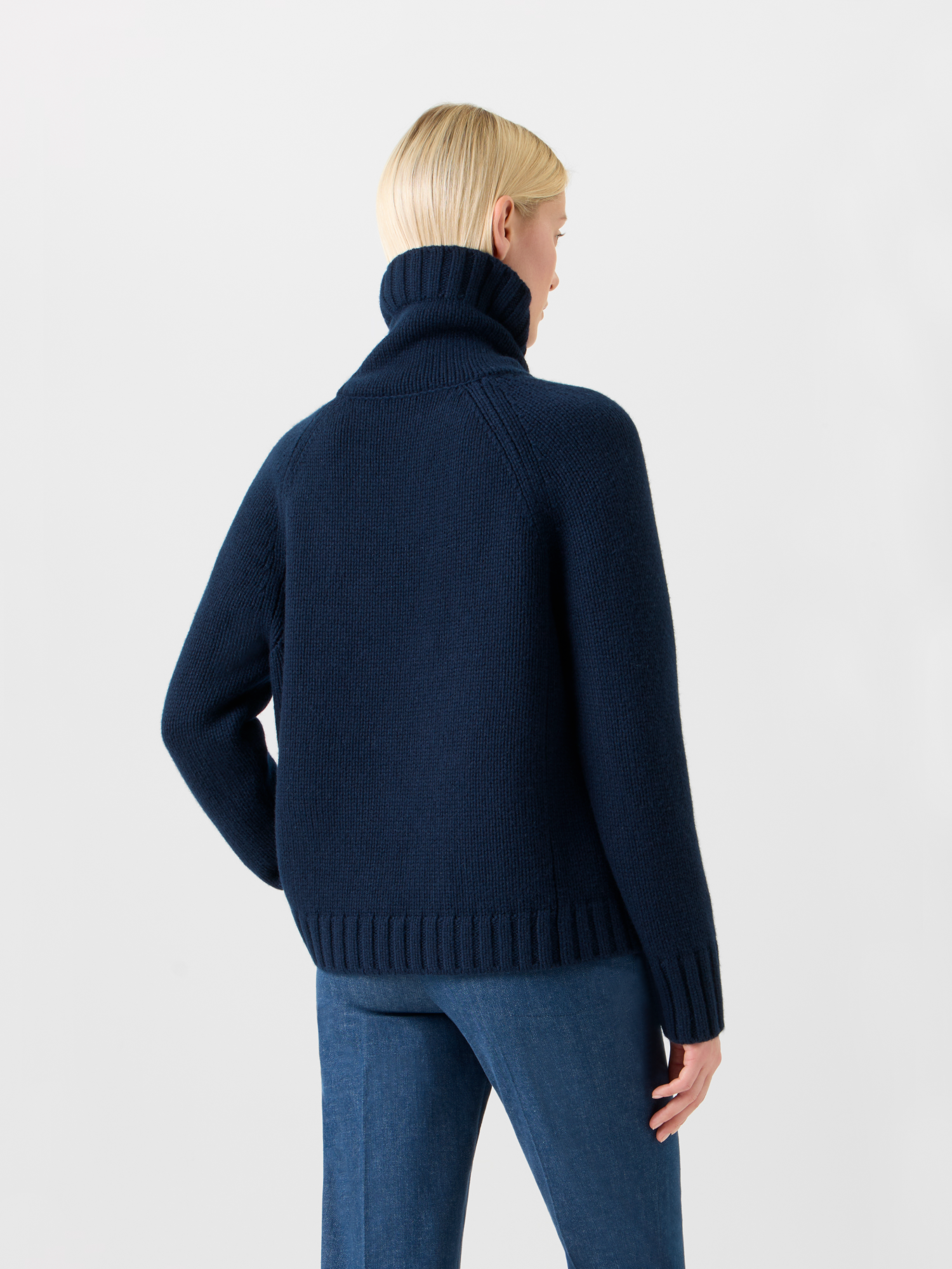 Designer Boxy Cashmere Turtle Neck Sweater - neutral - navy - blue 