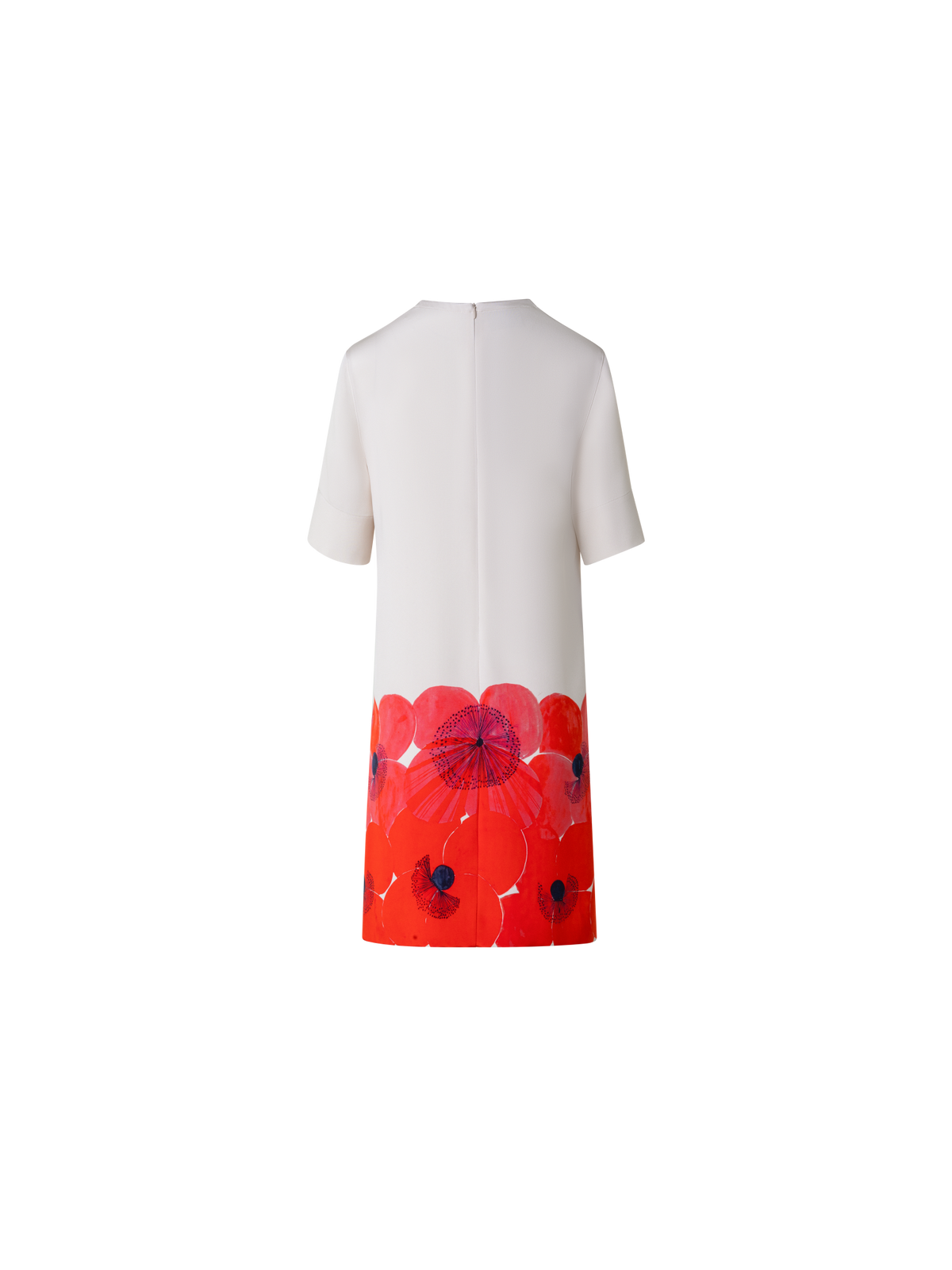 Designer Silk Crêpe Tunic Dress with Poppy Print - multicolor - red