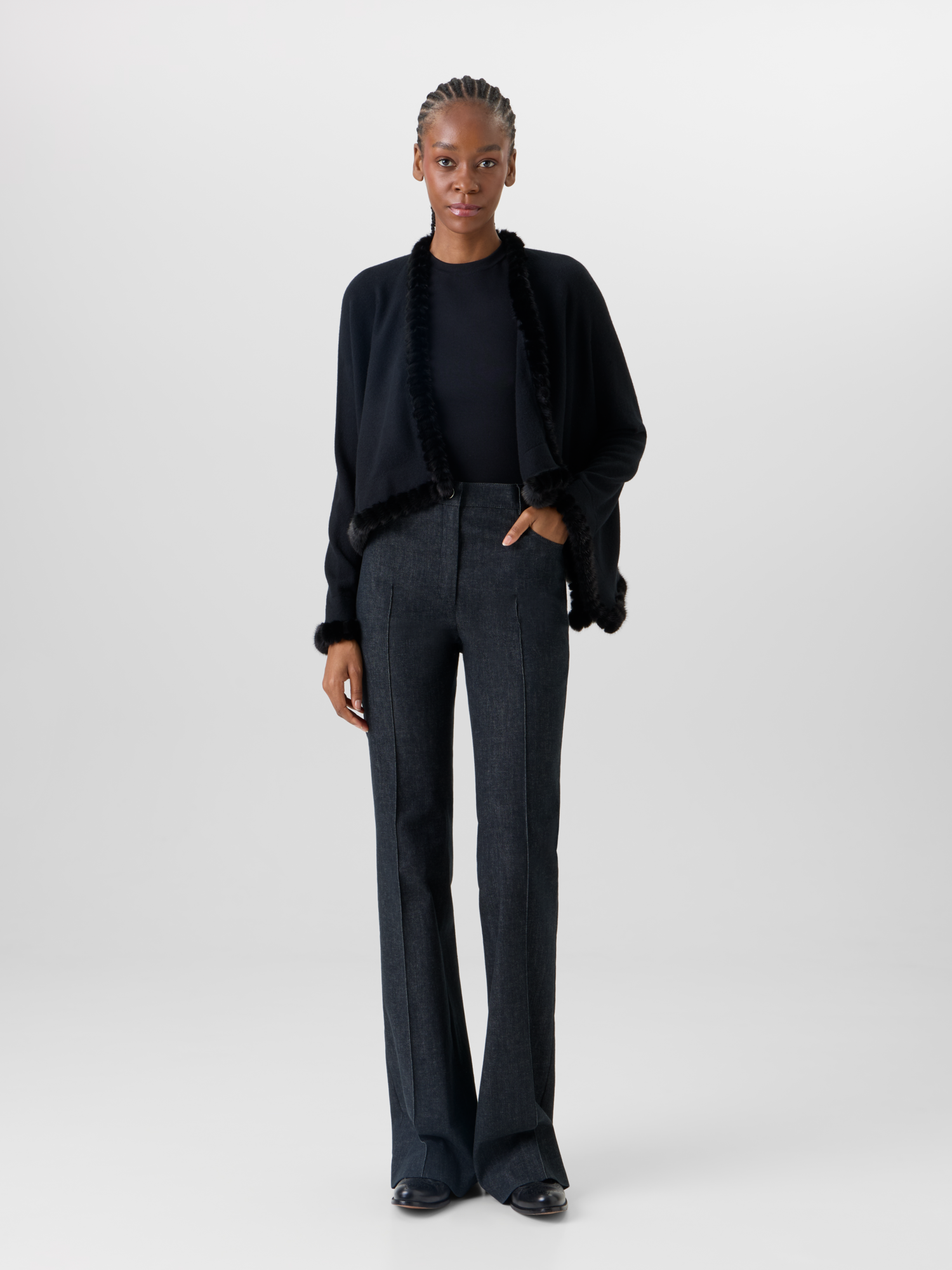 Designer Cashmere-Silk Knit Bolero - black 