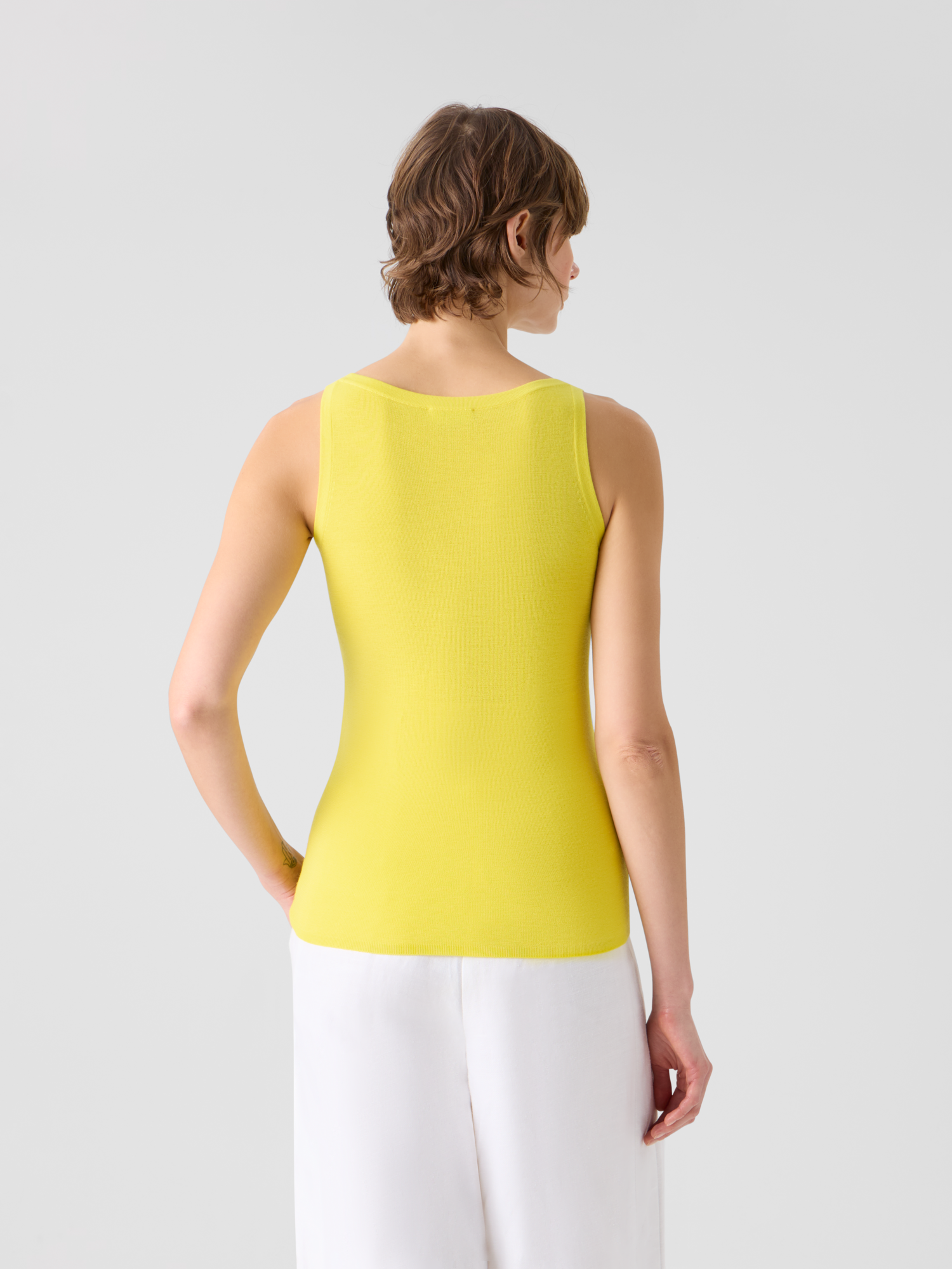 Designer Fitted Merino Wool Tank Top with Scoop Neck - yellow 