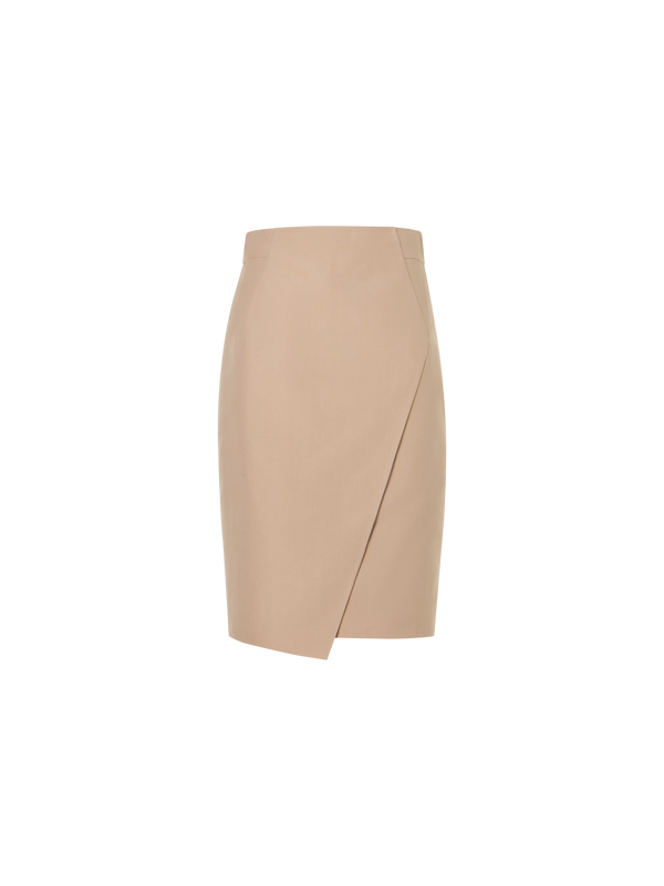 Designer Cotton-Silk Double-Face Pencil Skirt - beige