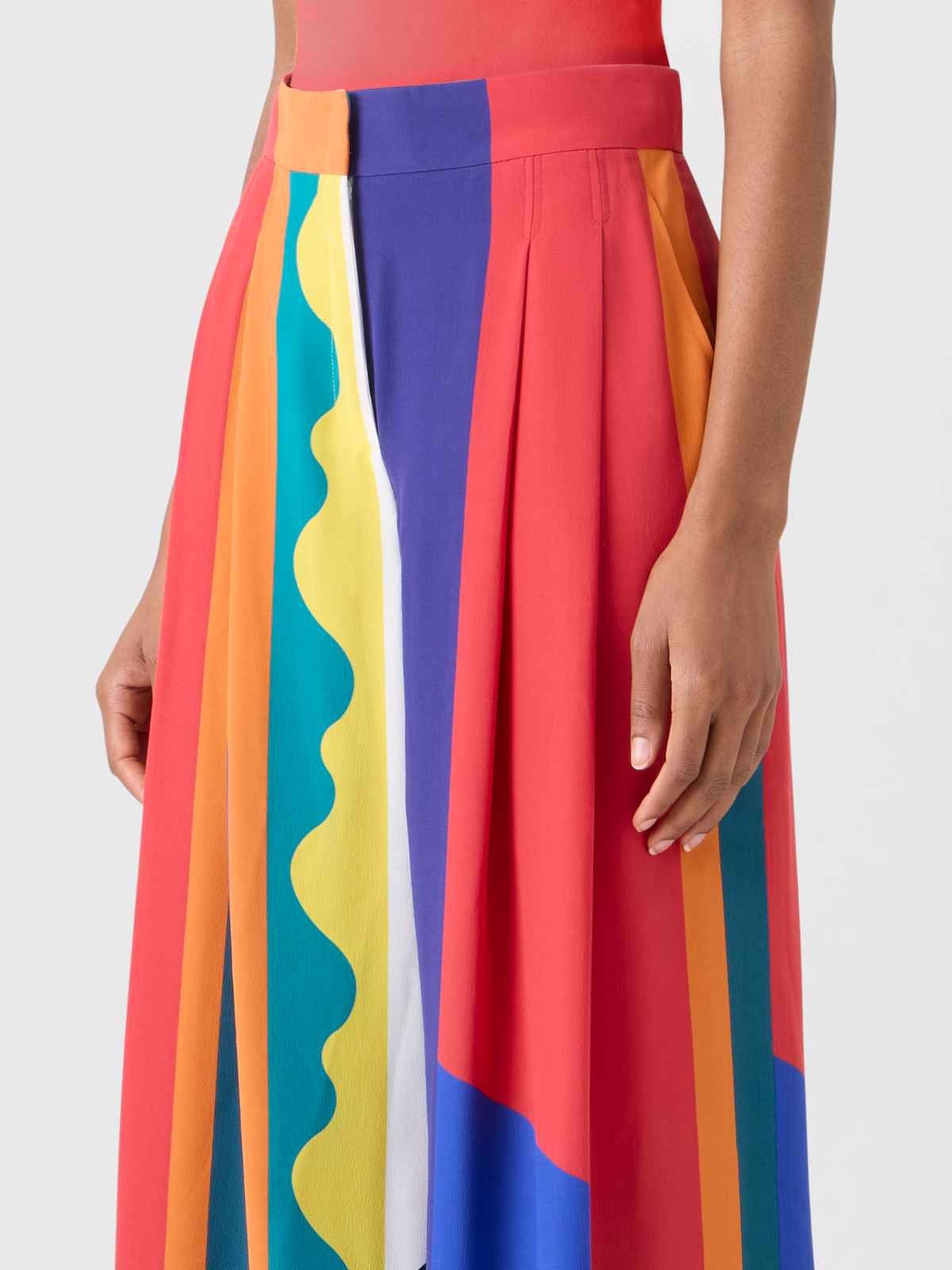 Designer Cassie Wide Silk Pants with Paravent Print - multicolor #editorial