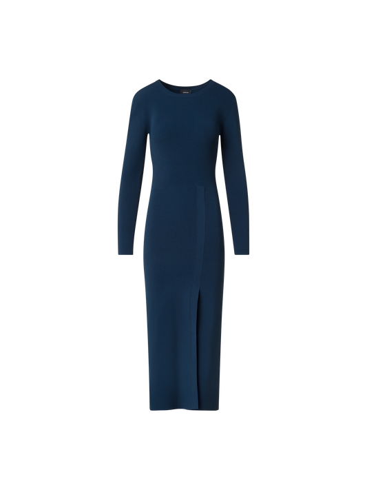 Designer Long-Sleeve Tube Dress in Rib Knit Stretch - neutral - navy - blue
