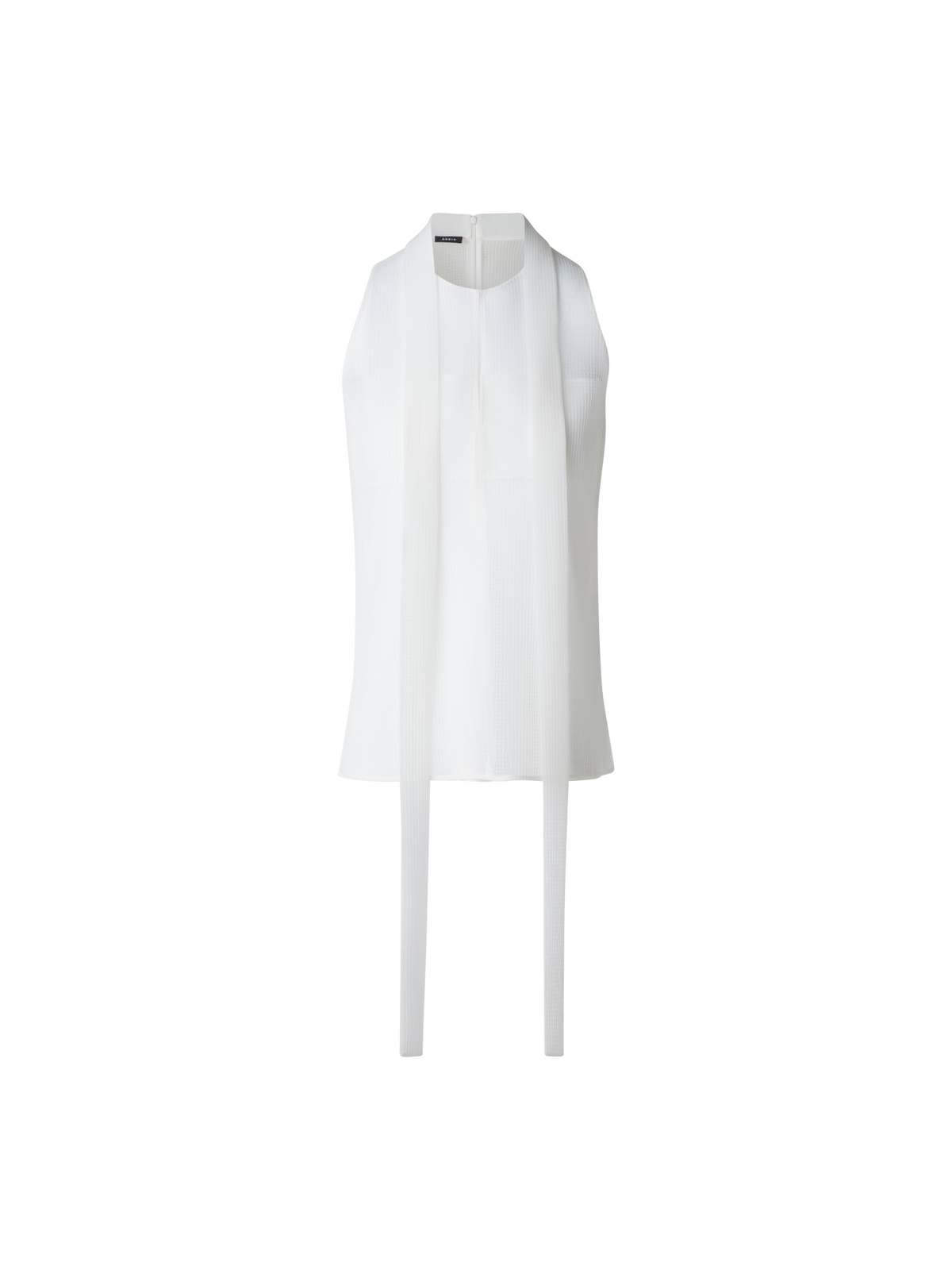 Designer Sleeveless Tie Neck Blouse in Techno Grid - neutral - white
