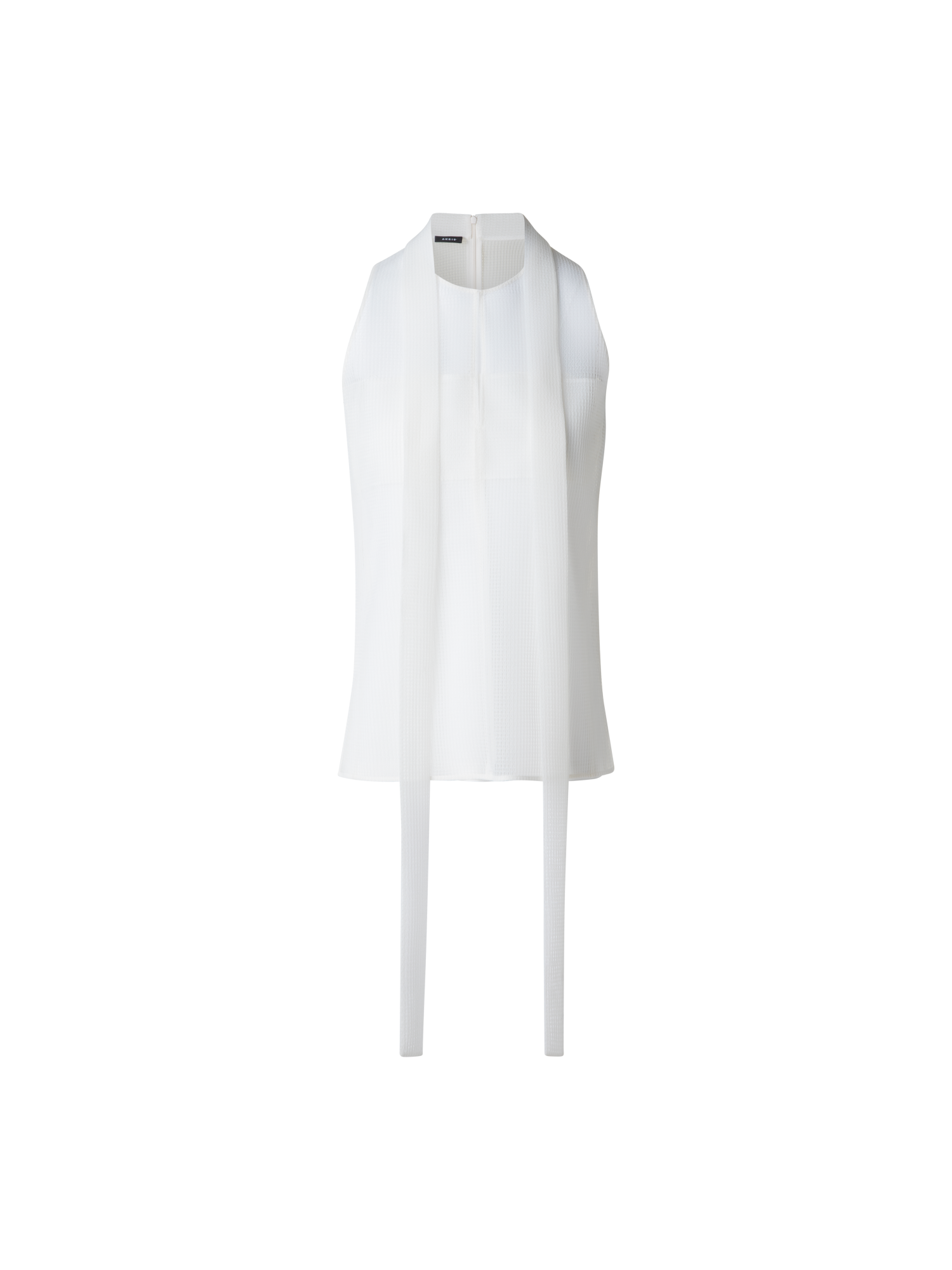 Designer Sleeveless Tie Neck Blouse in Techno Grid - neutral - white