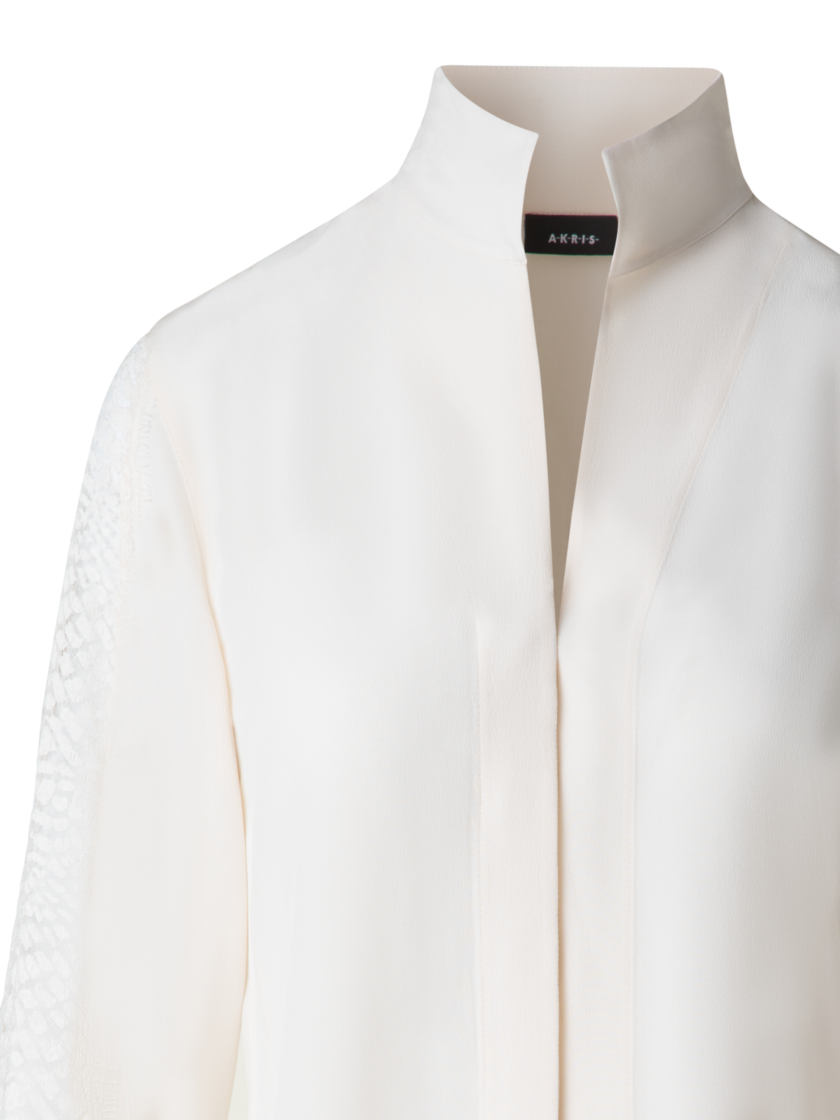 Designer Silk Blouse with Wave Lace - ecru - white