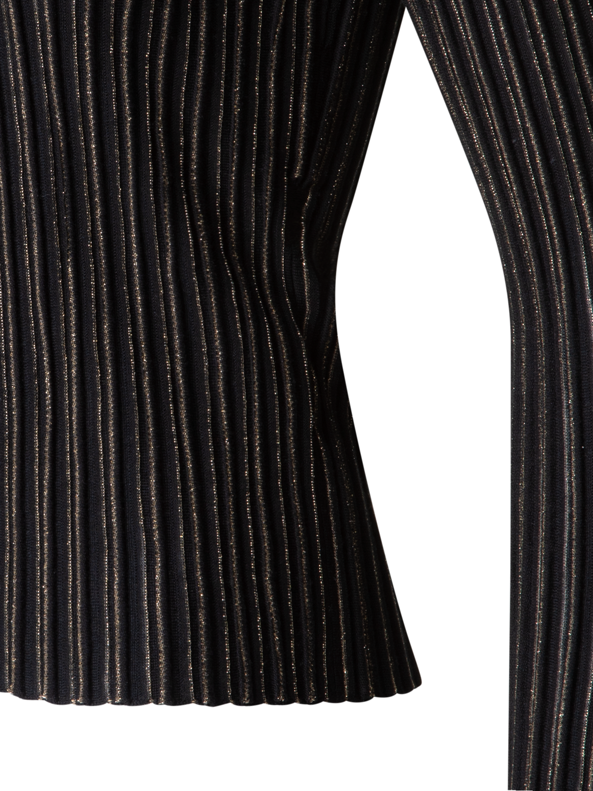 Designer Wool Silk Rib and Lurex Striped Sweater - black - multicolor - gold