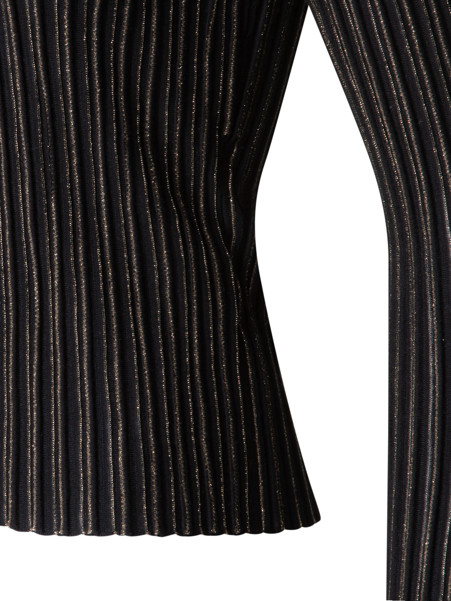 Designer Wool Silk Rib and Lurex Striped Sweater - black - multicolor - gold