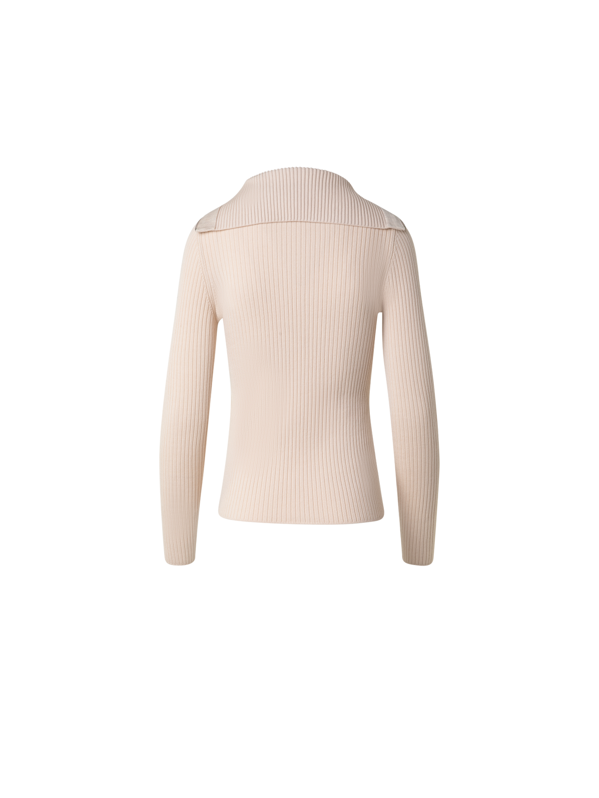 Designer Virgin Wool Knit Sweater with Big Collar - ecru - beige - white