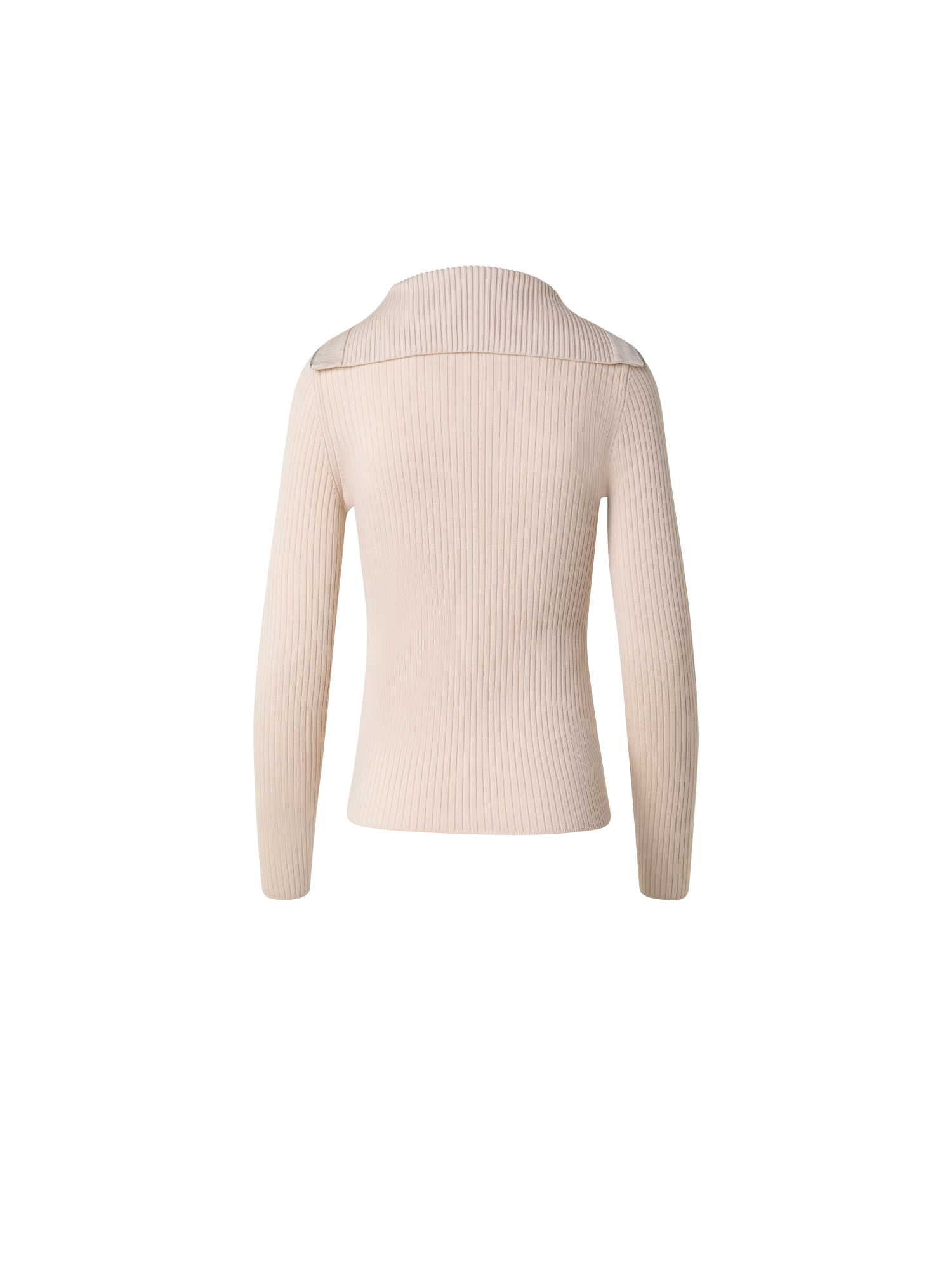 Designer Virgin Wool Knit Sweater with Big Collar - ecru - beige - white