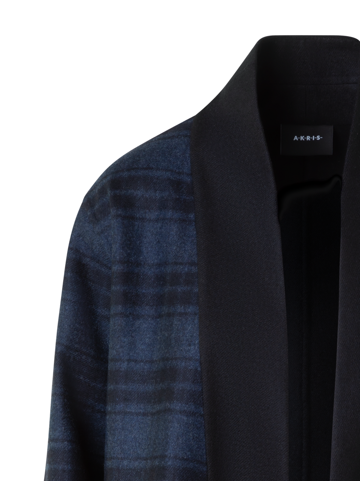 Designer Oversized Wool Double-Face Plaid Shirt Jacket - navy - blue