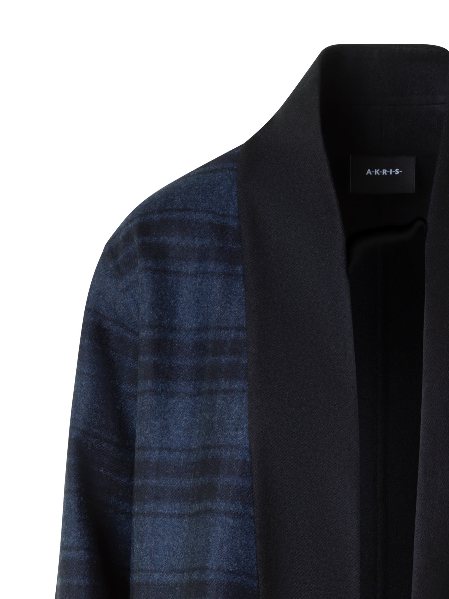 Designer Oversized Wool Double-Face Plaid Shirt Jacket - navy - blue