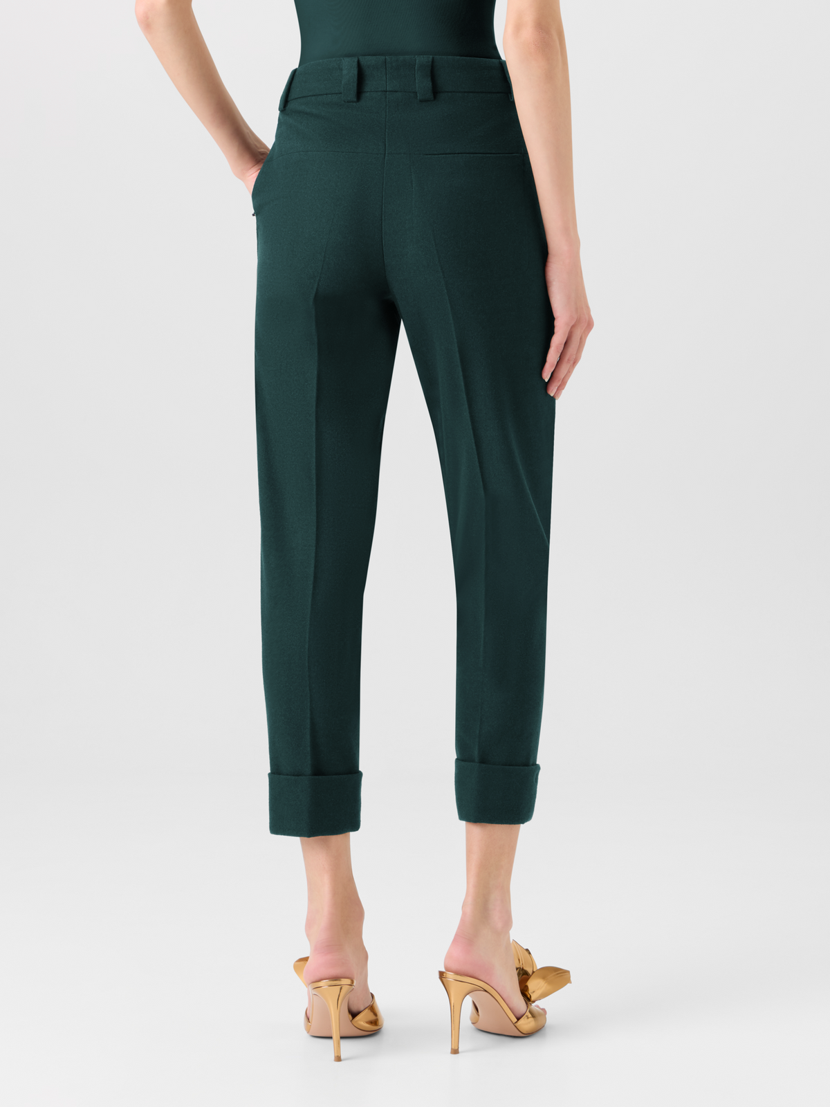 Designer Cuffed Tapered Flannel Pants - green 