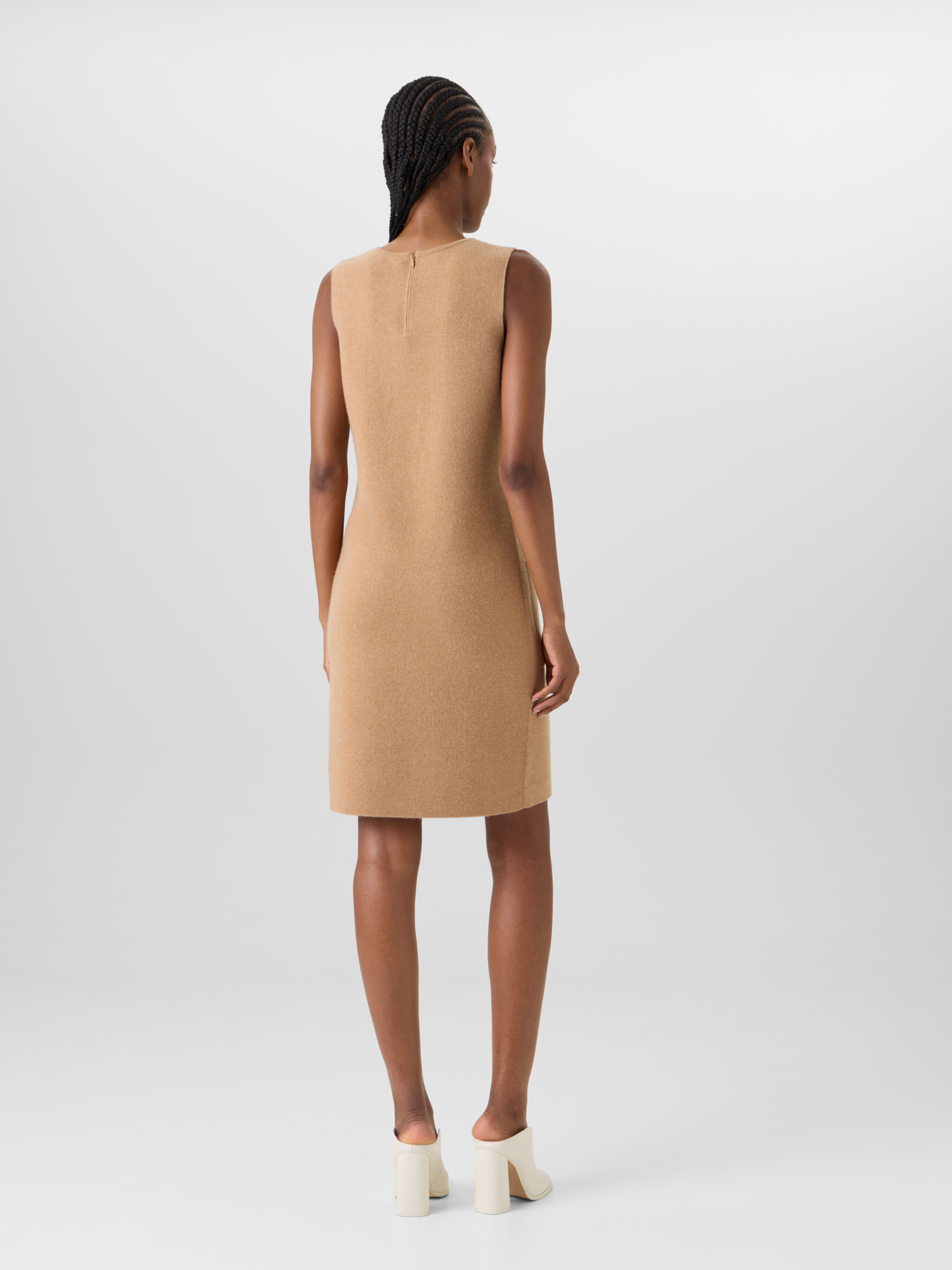Designer Sleeveless Cashmere Double-Face Knit Dress - brown 