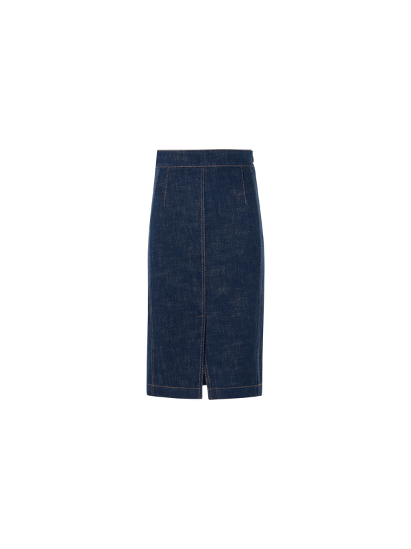 Designer High Waist Pencil Skirt in Brushed Winter Denim - navy - blue