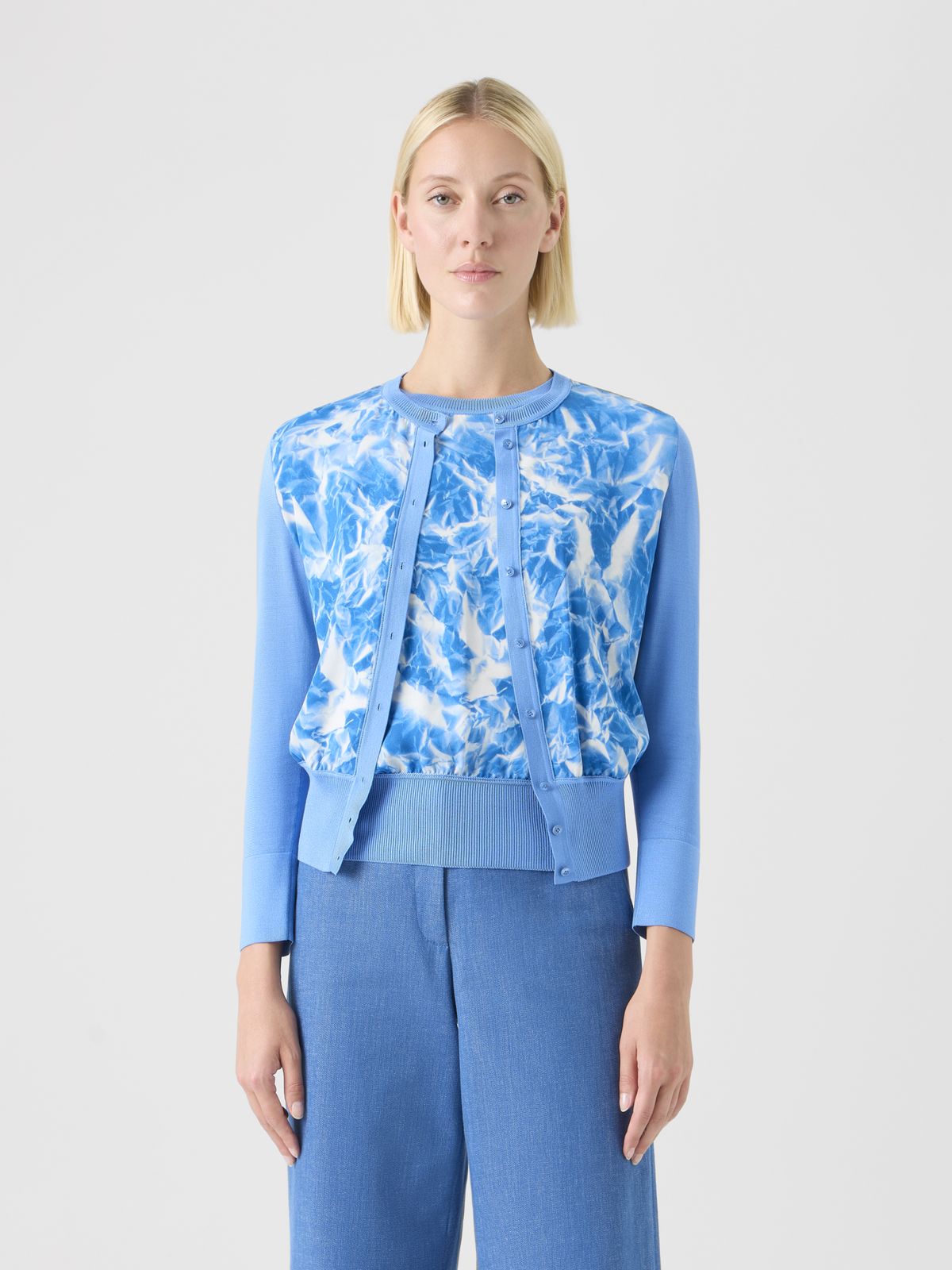 Designer Whitecaps Print Silk Cardigan - blue #editorial