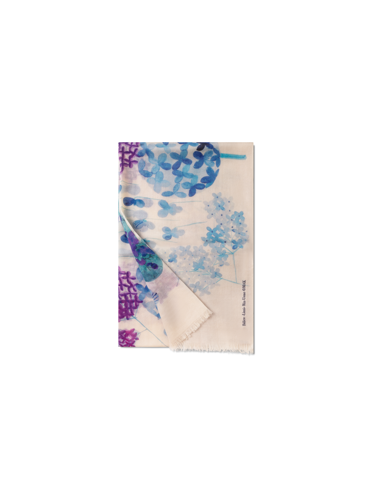 Designer Cashmere Scarf with Denim Blossom Print - blue - multicolor - pink
