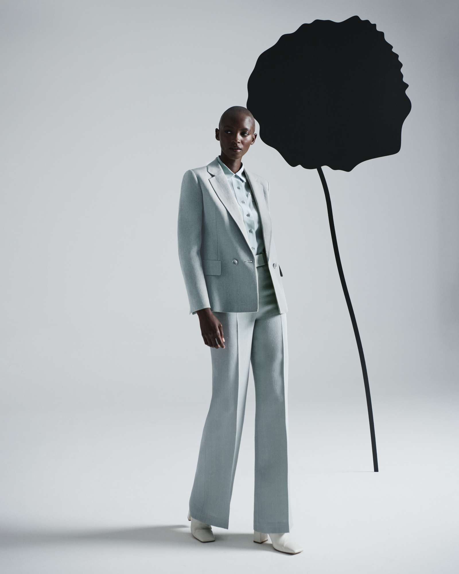 Designer Double Breasted Blazer in Shantung Silk - pastel - blue 