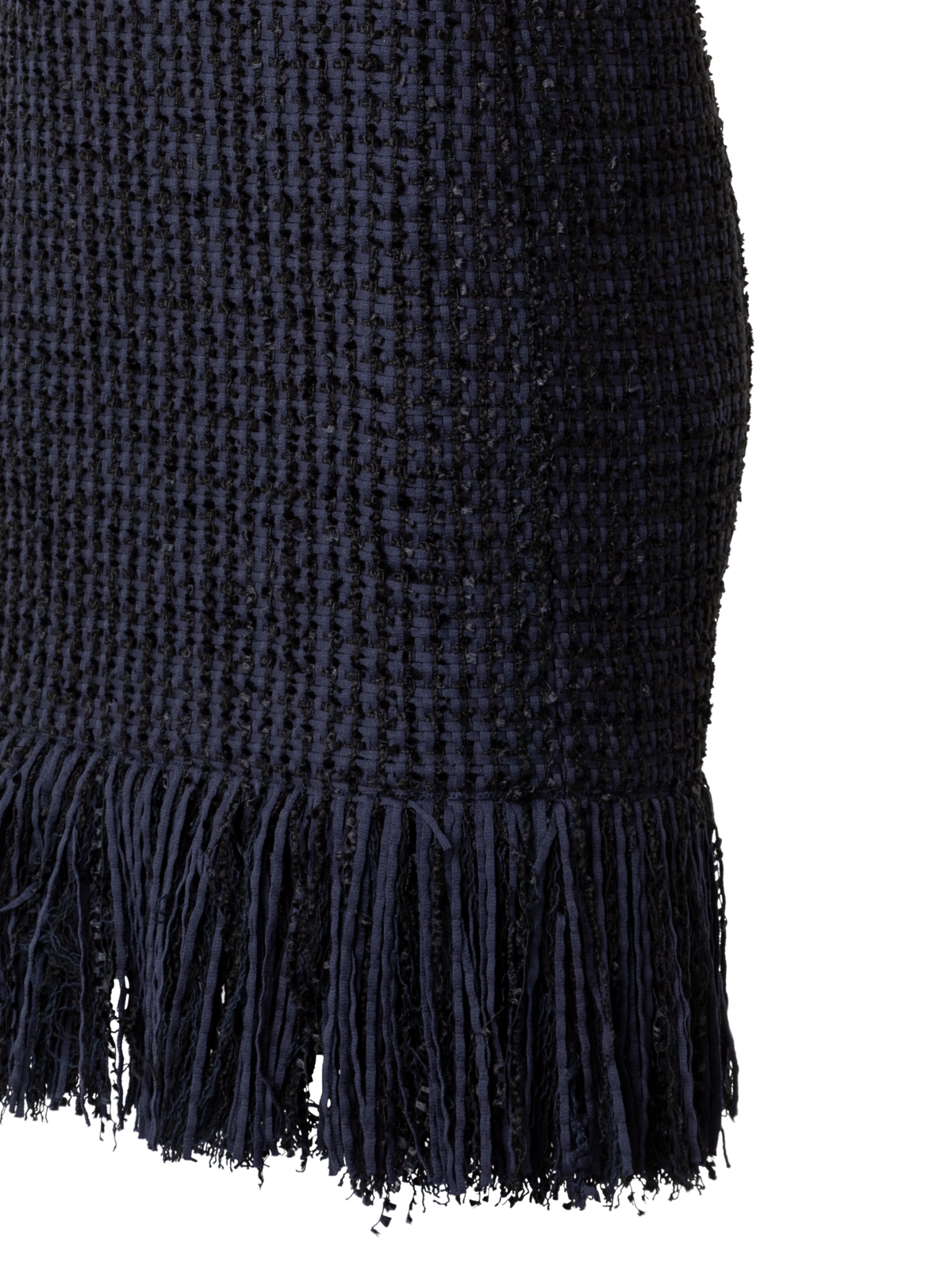 Designer Tweed Sheath Dress with Fringes - navy - blue - multicolor