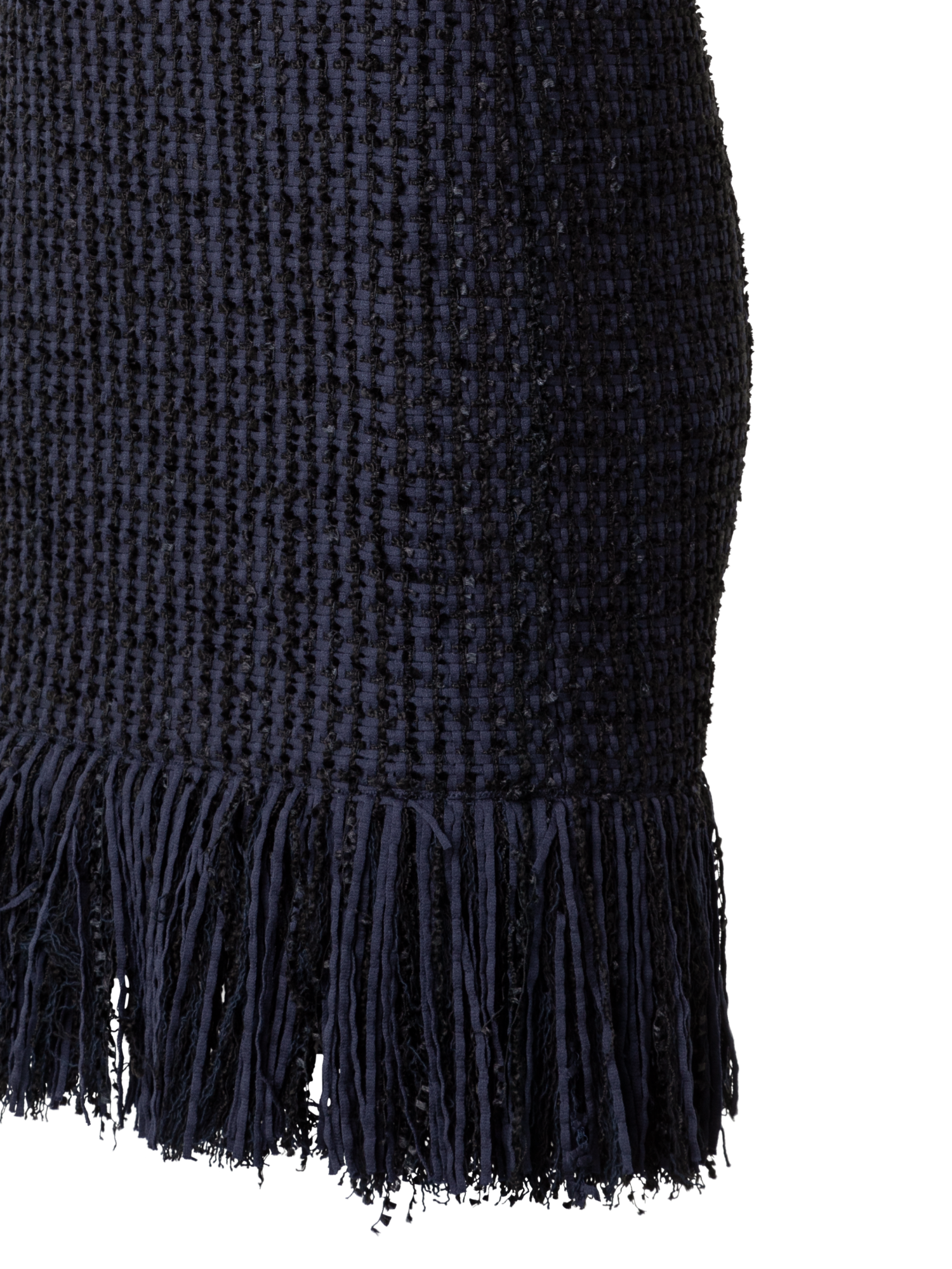 Designer Tweed Sheath Dress with Fringes - navy - blue - multicolor