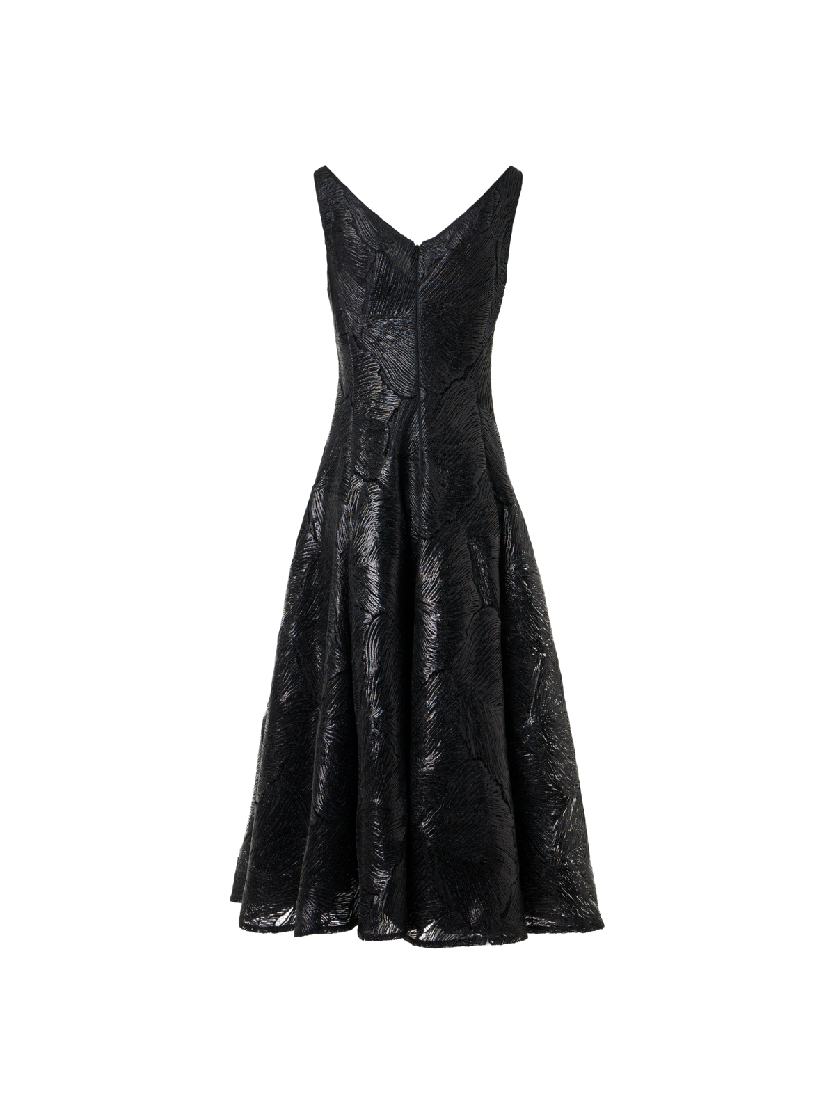 Designer Lacquered Sea Fan Lace Fit-and-Flare Midi Dress - black