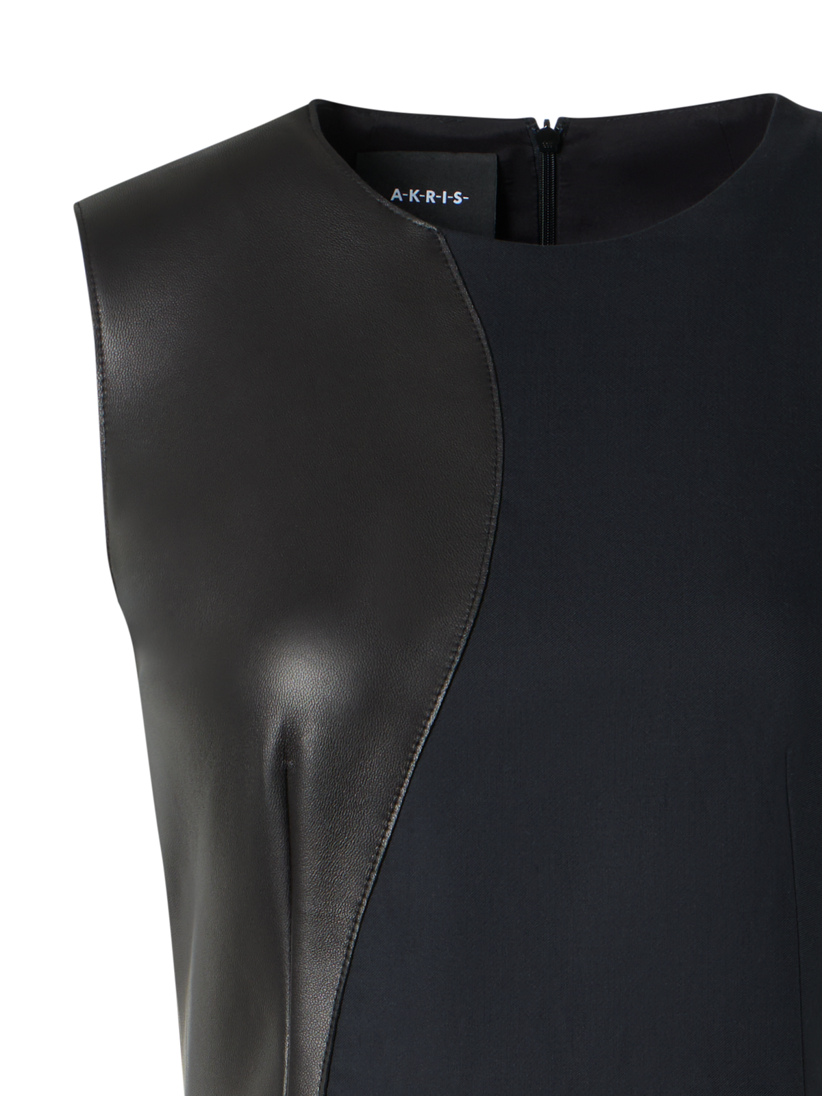 Designer Flared Midi Dress with Leather Patchwork - black