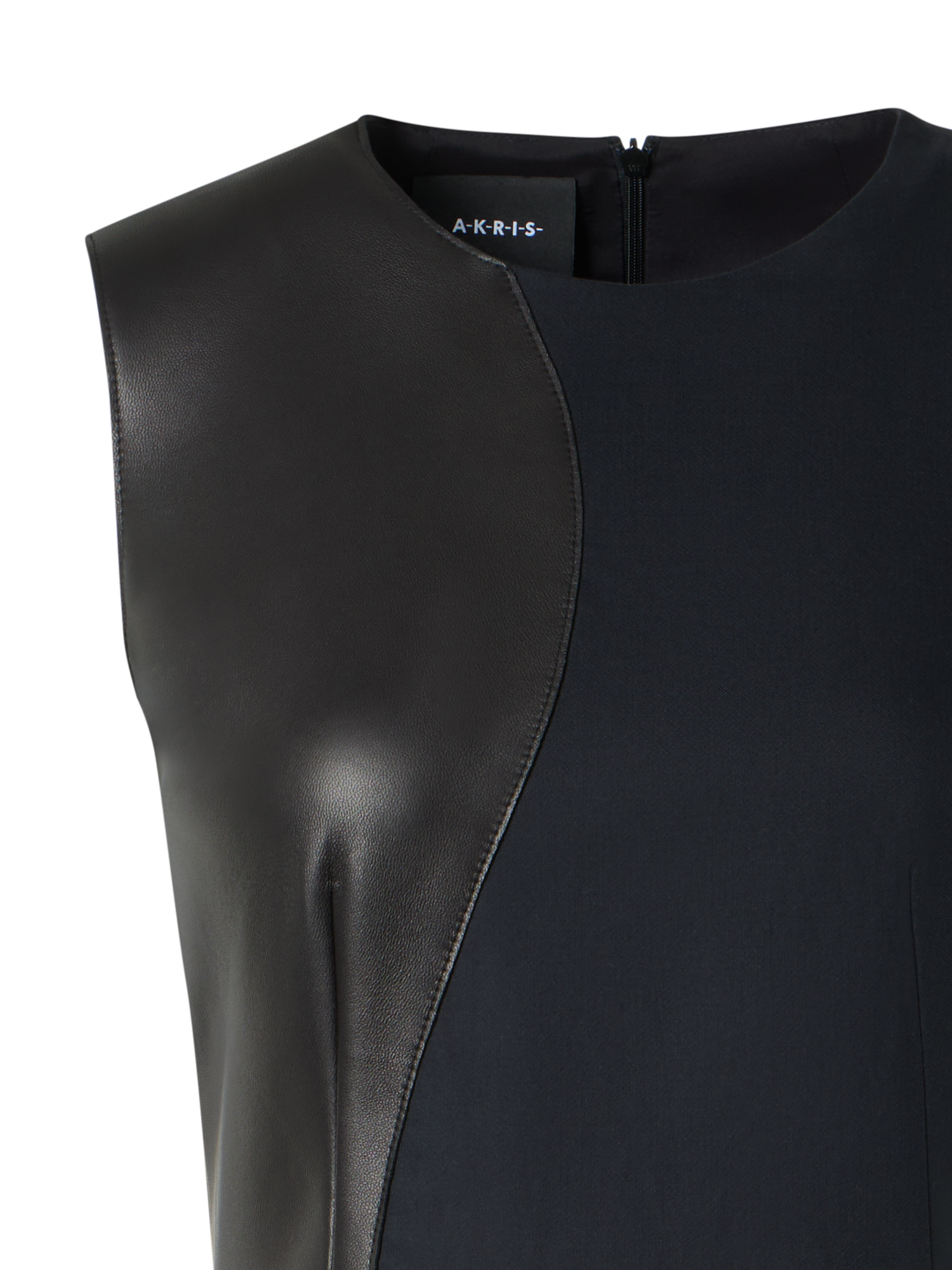 Designer Flared Midi Dress with Leather Patchwork - black
