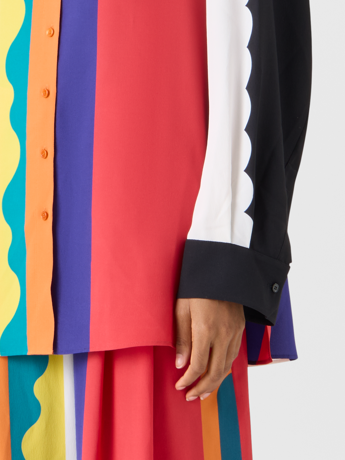Designer Oversize Silk Blouse with Paravent Print - multicolor #editorial
