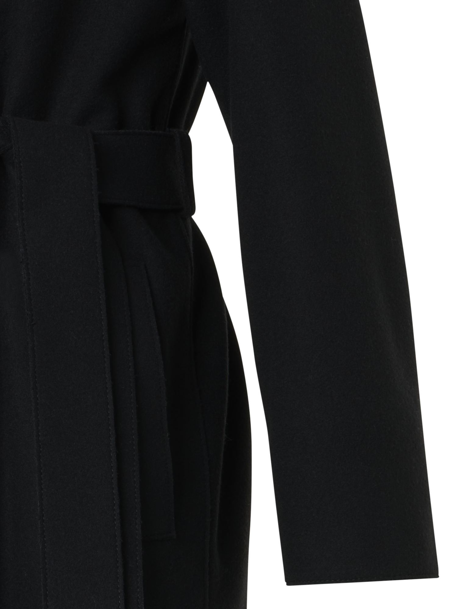 Designer Fringed Felted Wool Trench Coat - black