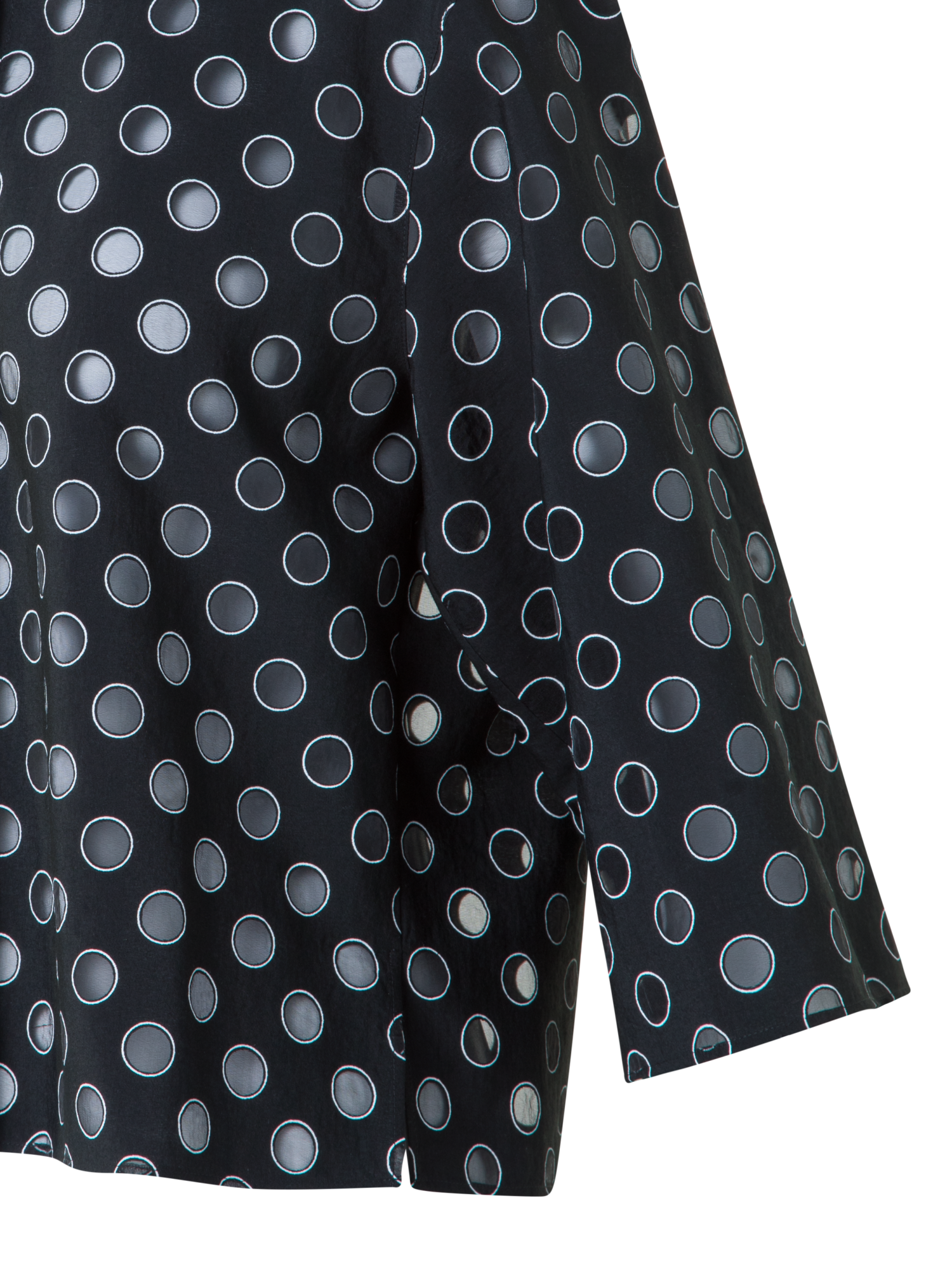 Designer Cropped Shirt Blouse with Sheer Polka Dots - black