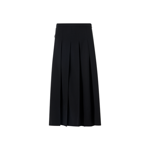Pleated Midi Skort in Wool Gabardine