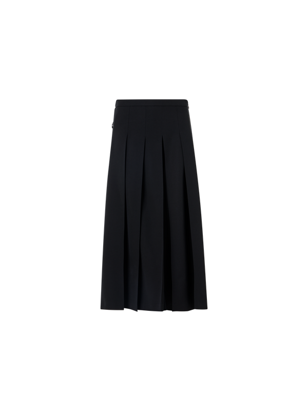 Designer Pleated Midi Skort in Wool Gabardine - black